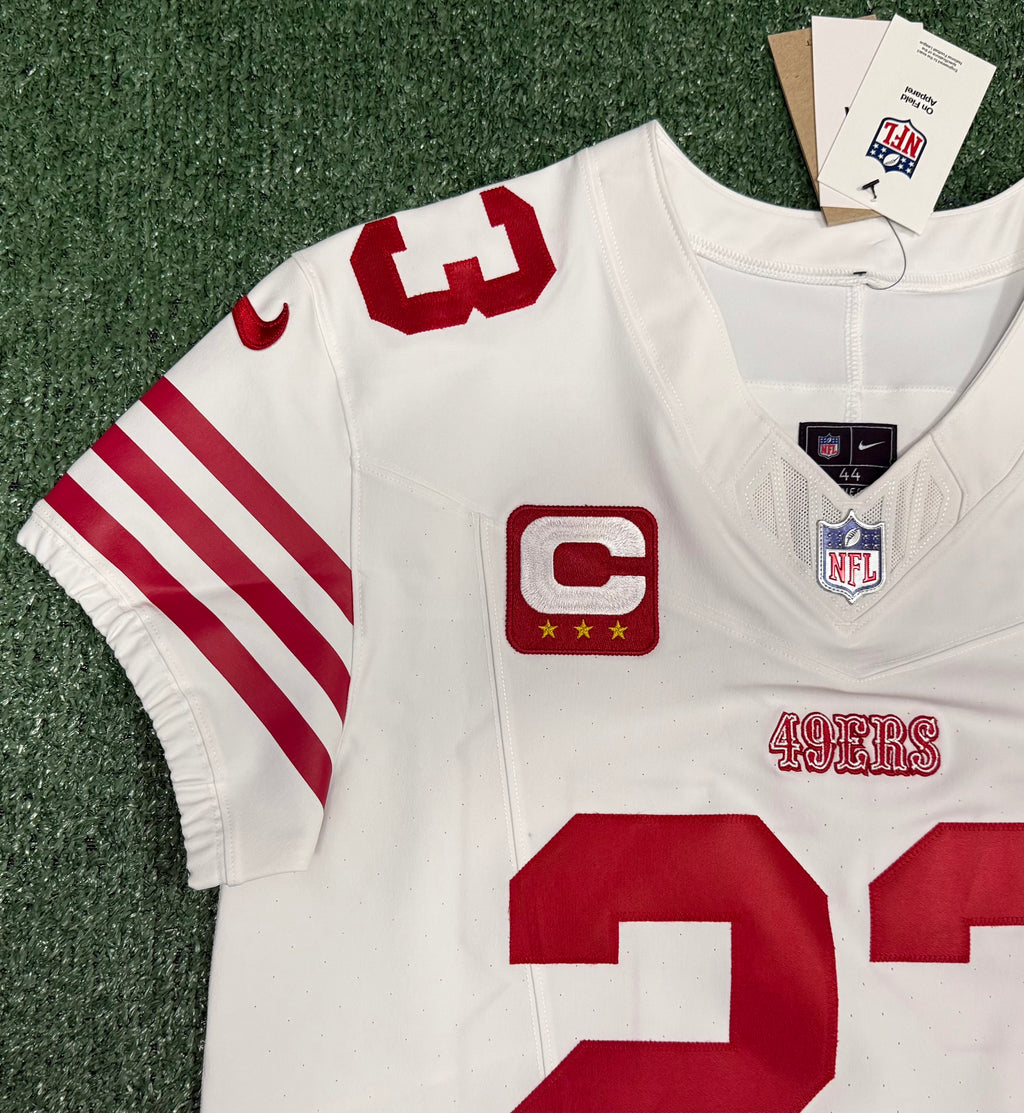 Christian McCaffrey San Francisco 49ers Jersey #23 Nike Vapor FUSE Elite White Size 44 (Large) NFL