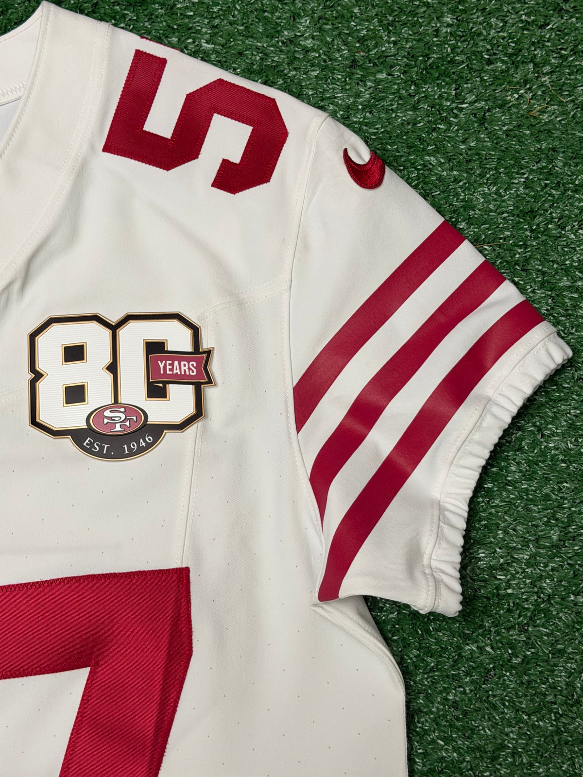 Dre Greenlaw San Francisco 49ers Jersey #57 Nike Vapor FUSE Elite White Size 40 (Medium) NFL