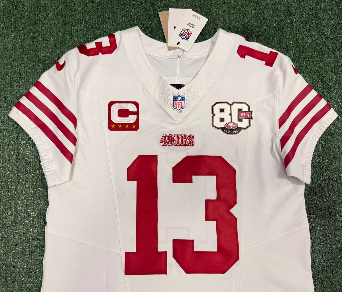 Brock Purdy San Francisco 49ers Jersey #13 Nike Vapor FUSE Elite White Size 44 (Large) NFL