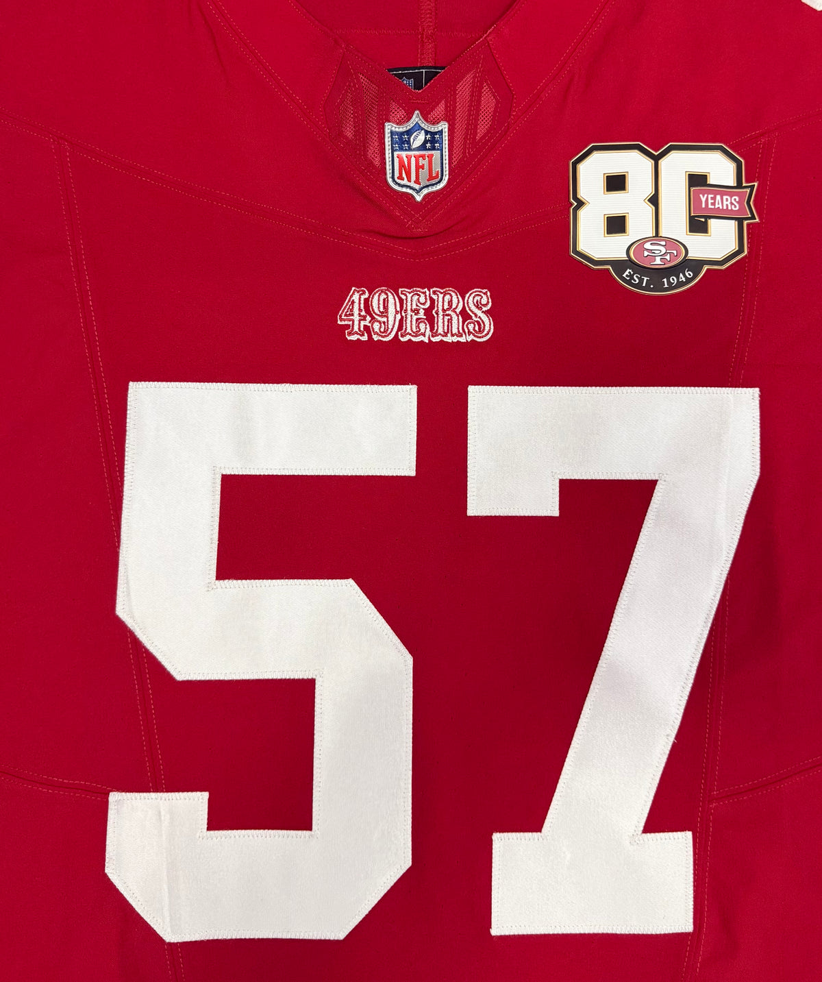 Dre Greenlaw San Francisco 49ers Jersey #57 Nike Vapor FUSE Elite Red Size 44 (Large) NFL
