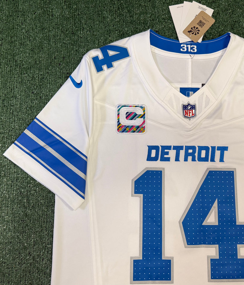 Amon Ra St Brown Detroit Lions Jersey #14 Nike Vapor Fuse Stitched Limited White Size (Large) NFL