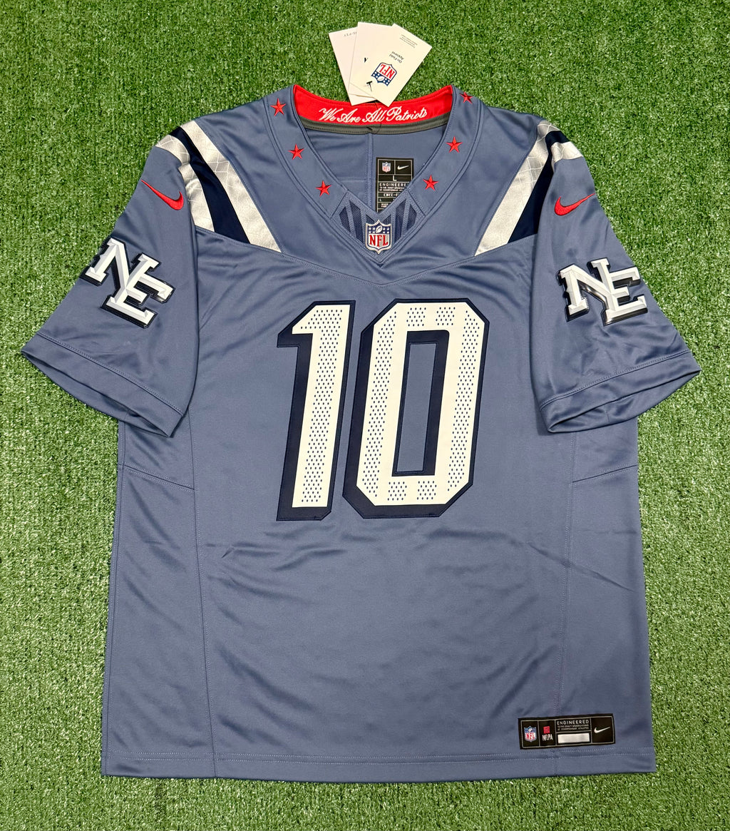 Drake Maye New England Patriots Jersey #10 Nike Vapor Fuse Limited Rivalry Blue Size (Large) NFL