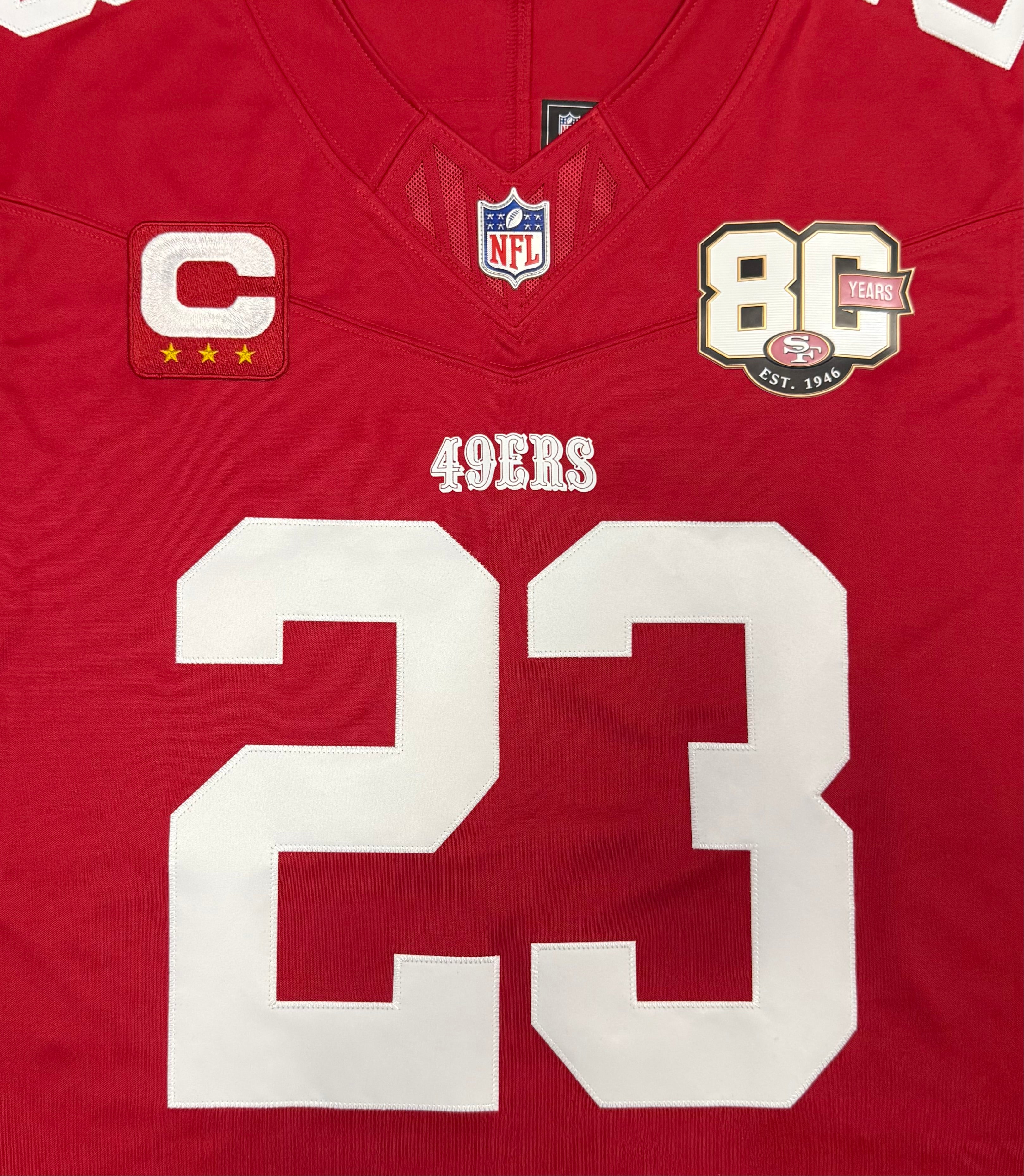 Christian McCaffrey San Francisco 49ers Jersey #23 Nike Vapor Fuse Limited Stitched Red Size (XL) NFL