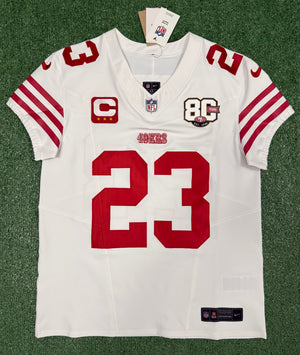 Christian McCaffrey San Francisco 49ers Jersey #23 Nike Vapor FUSE Elite White Size 44 (Large) NFL
