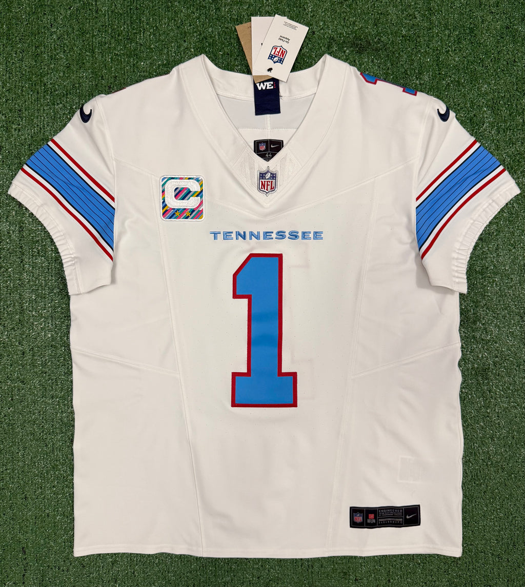 Cam Ward Tennessee Titans Jersey #1 Nike Vapor Fuse Elite White Size 44 (L) NFL