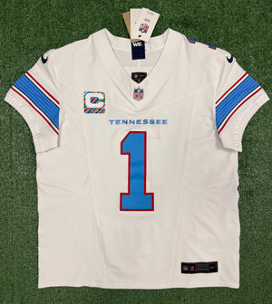 Cam Ward Tennessee Titans Jersey #1 Nike Vapor Fuse Elite White Size 44 (L) NFL