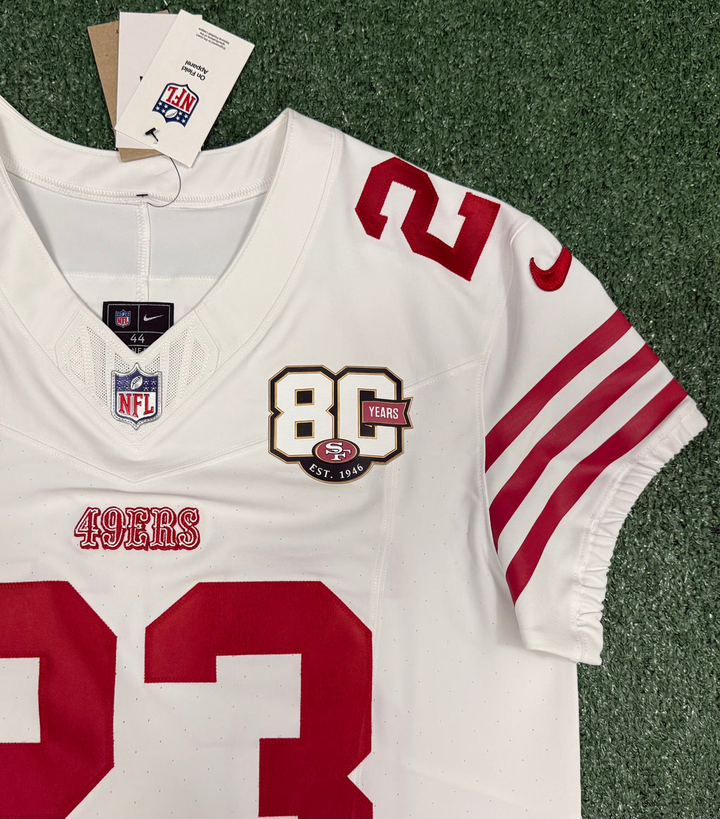 Christian McCaffrey San Francisco 49ers Jersey #23 Nike Vapor FUSE Elite White Size 44 (Large) NFL