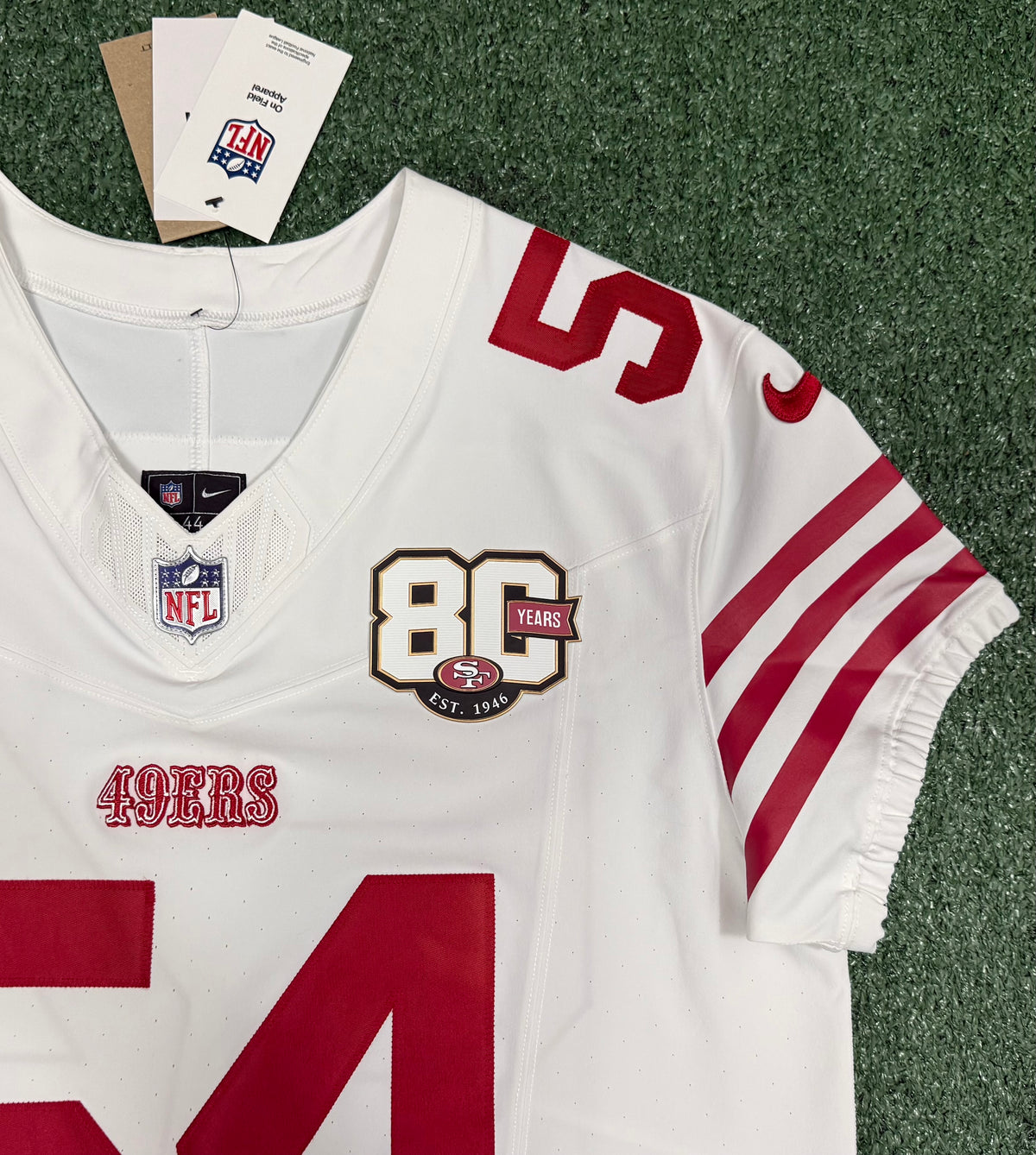 Fred Warner San Francisco 49ers Jersey #54 Nike Vapor FUSE Elite White Size 44 (Large) NFL