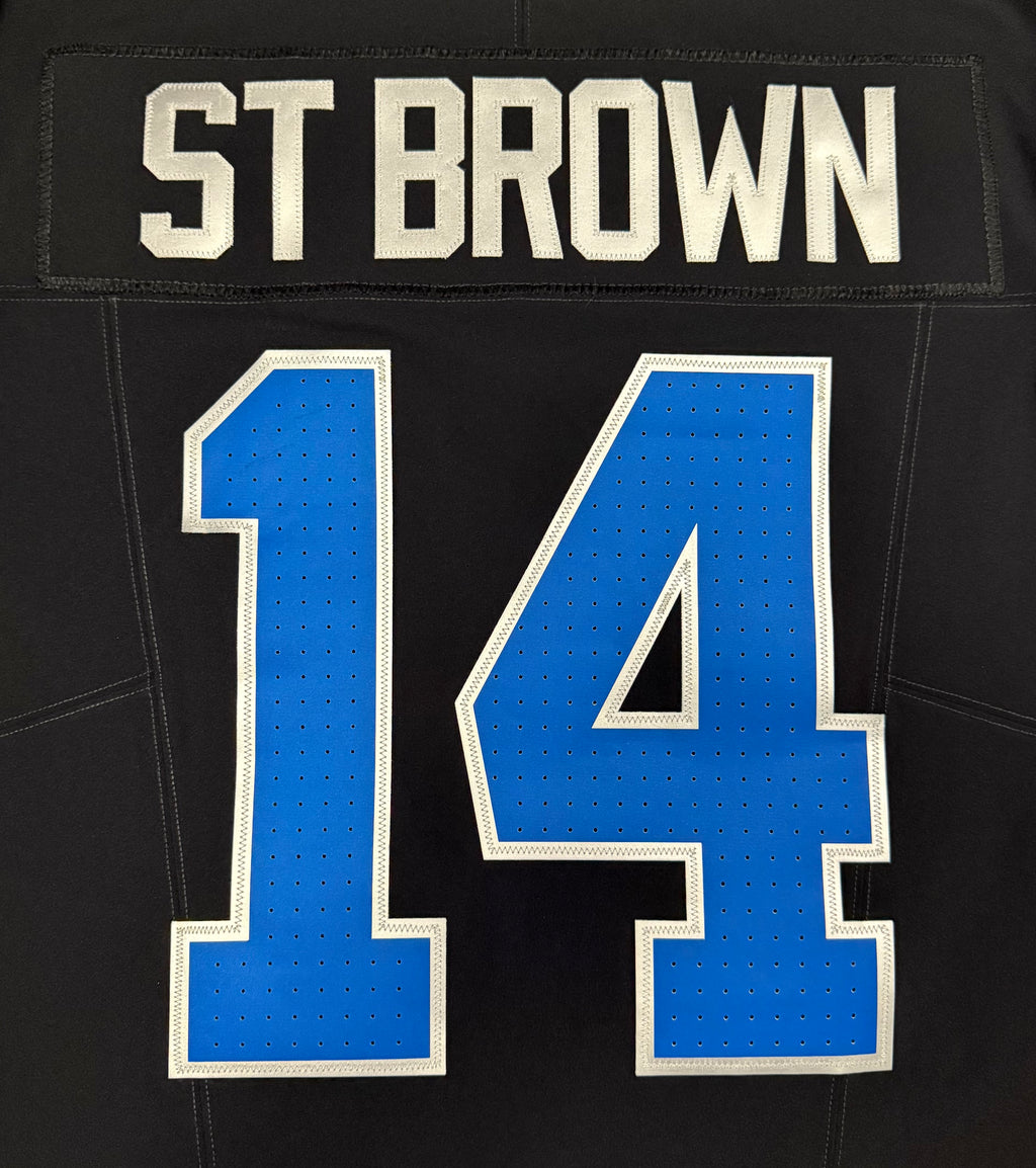Amon Ra St Brown Detroit Lions Jersey #14 Nike Vapor FUSE Elite Black Size 44 (Large) NFL