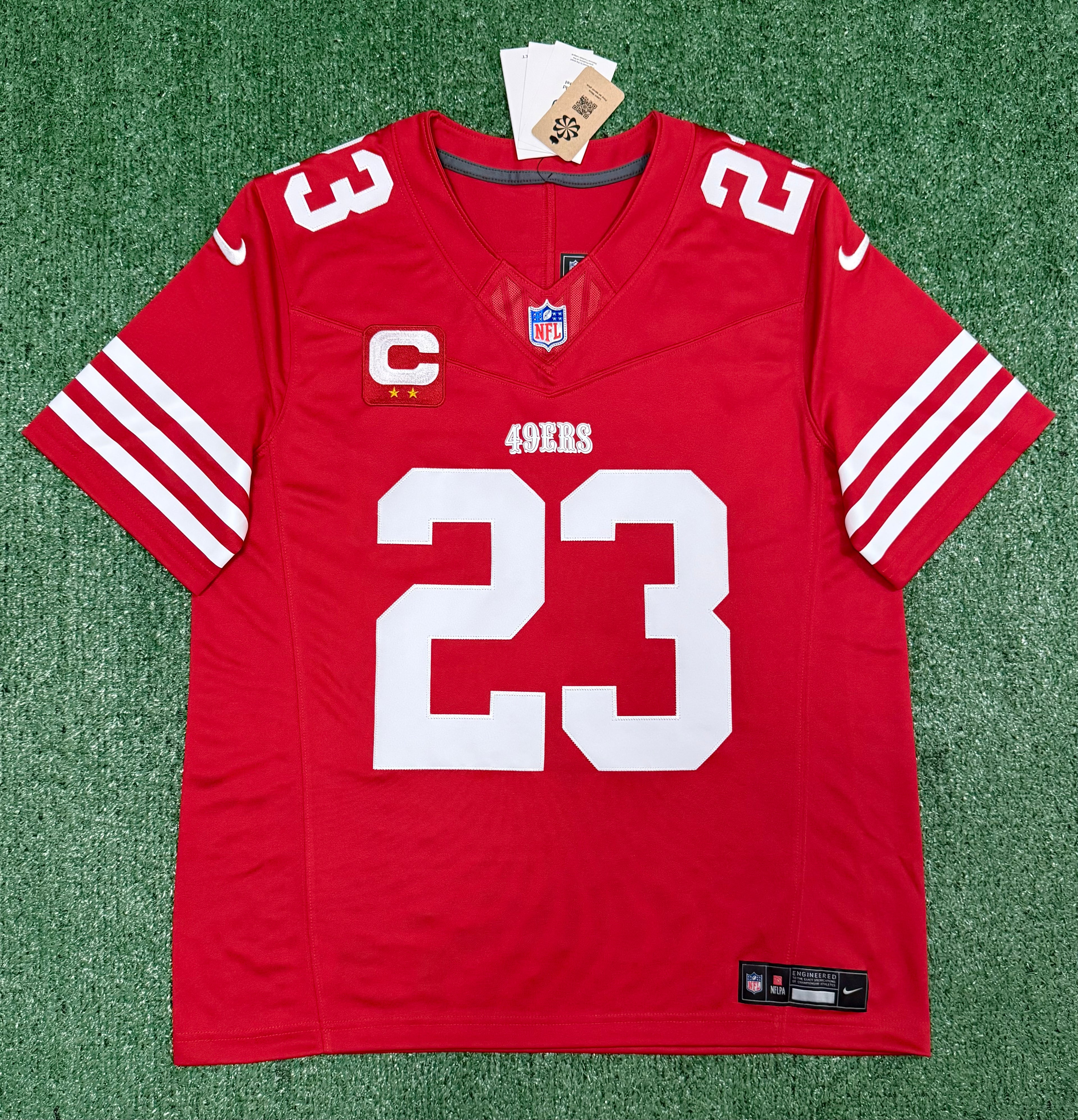 Christian McCaffrey San Francisco 49ers Jersey #23 Nike Vapor Fuse Limited Stitched Red Size (Large) NFL