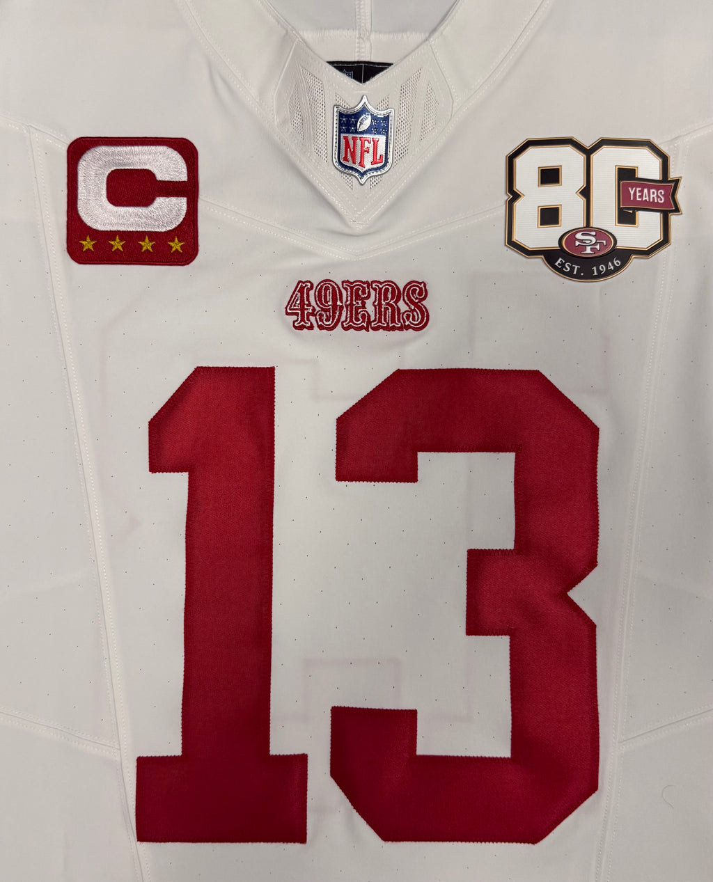 Brock Purdy San Francisco 49ers Jersey #13 Nike Vapor FUSE Elite White Size 44 (Large) NFL