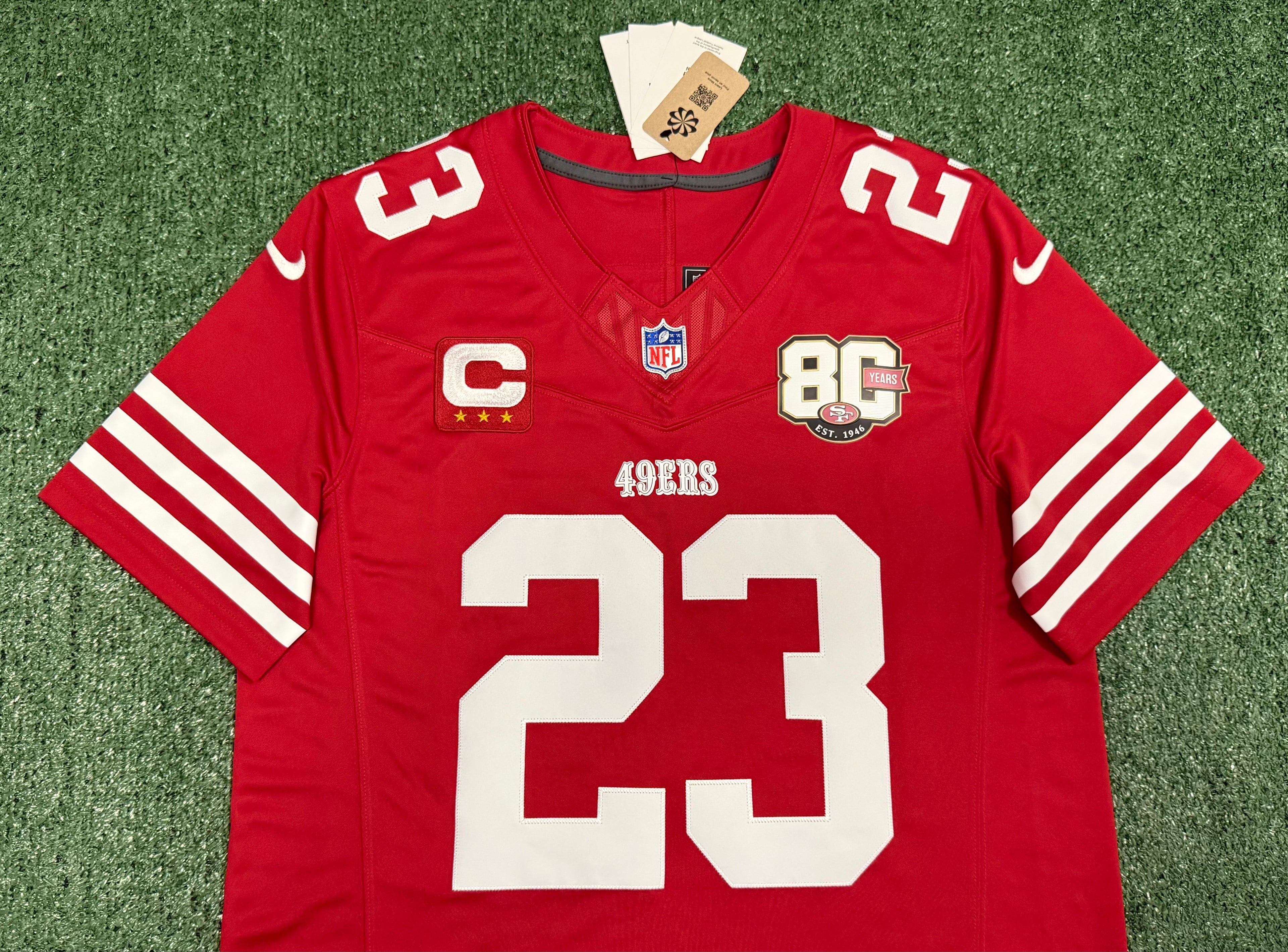 Christian McCaffrey San Francisco 49ers Jersey #23 Nike Vapor Fuse Limited Stitched Red Size (Large) NFL