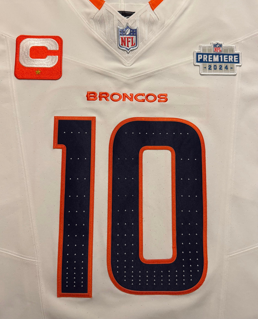 Bo Nix Denver Broncos Jersey #10 Nike Vapor Fuse Elite White Size 44 (L) NFL