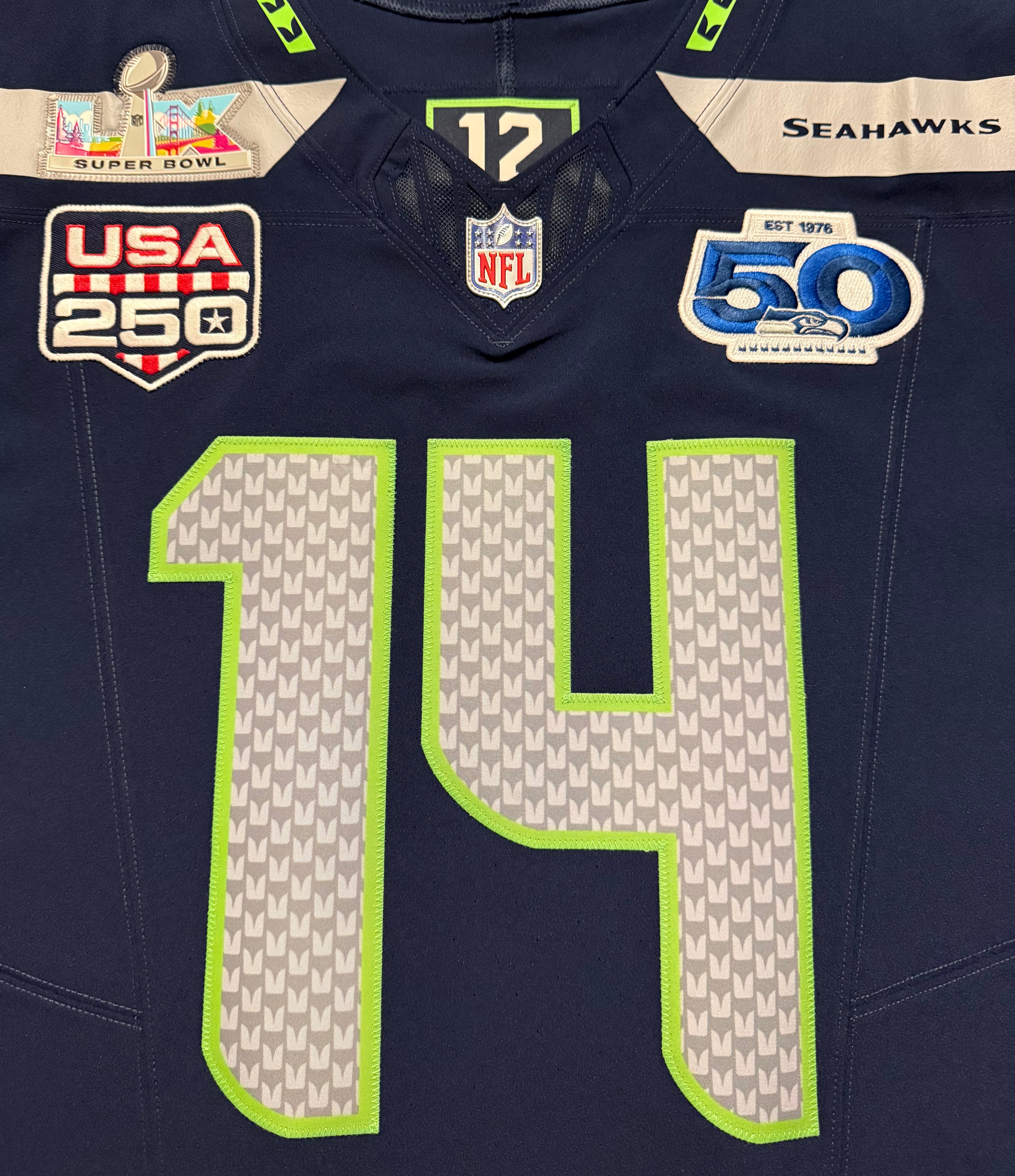 Sam Darnold Seattle Seahawks Jersey #14 Nike Vapor FUSE Elite Navy Size 40 (Medium) NFL