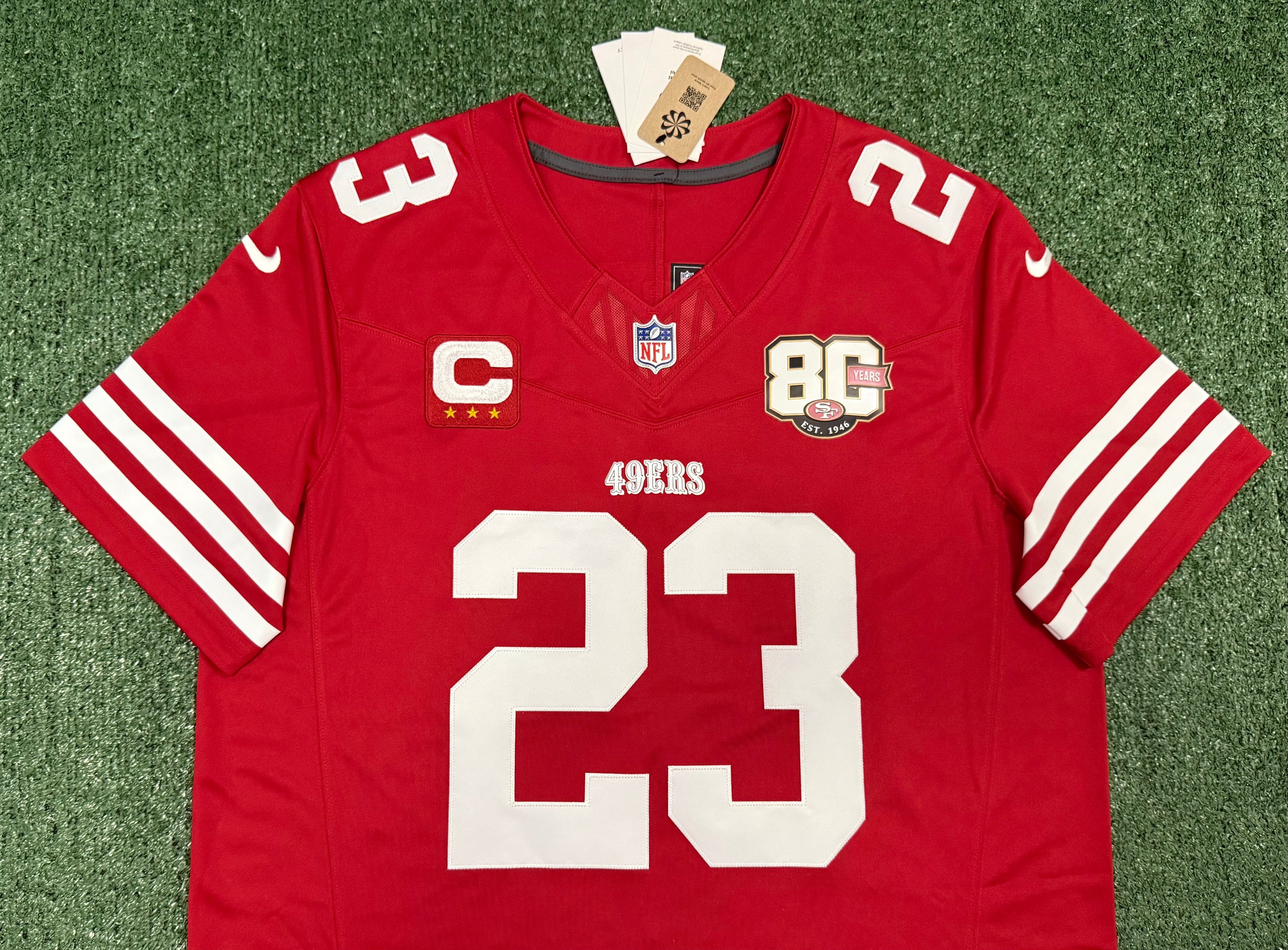 Christian McCaffrey San Francisco 49ers Jersey #23 Nike Vapor Fuse Limited Stitched Red Size (XL) NFL