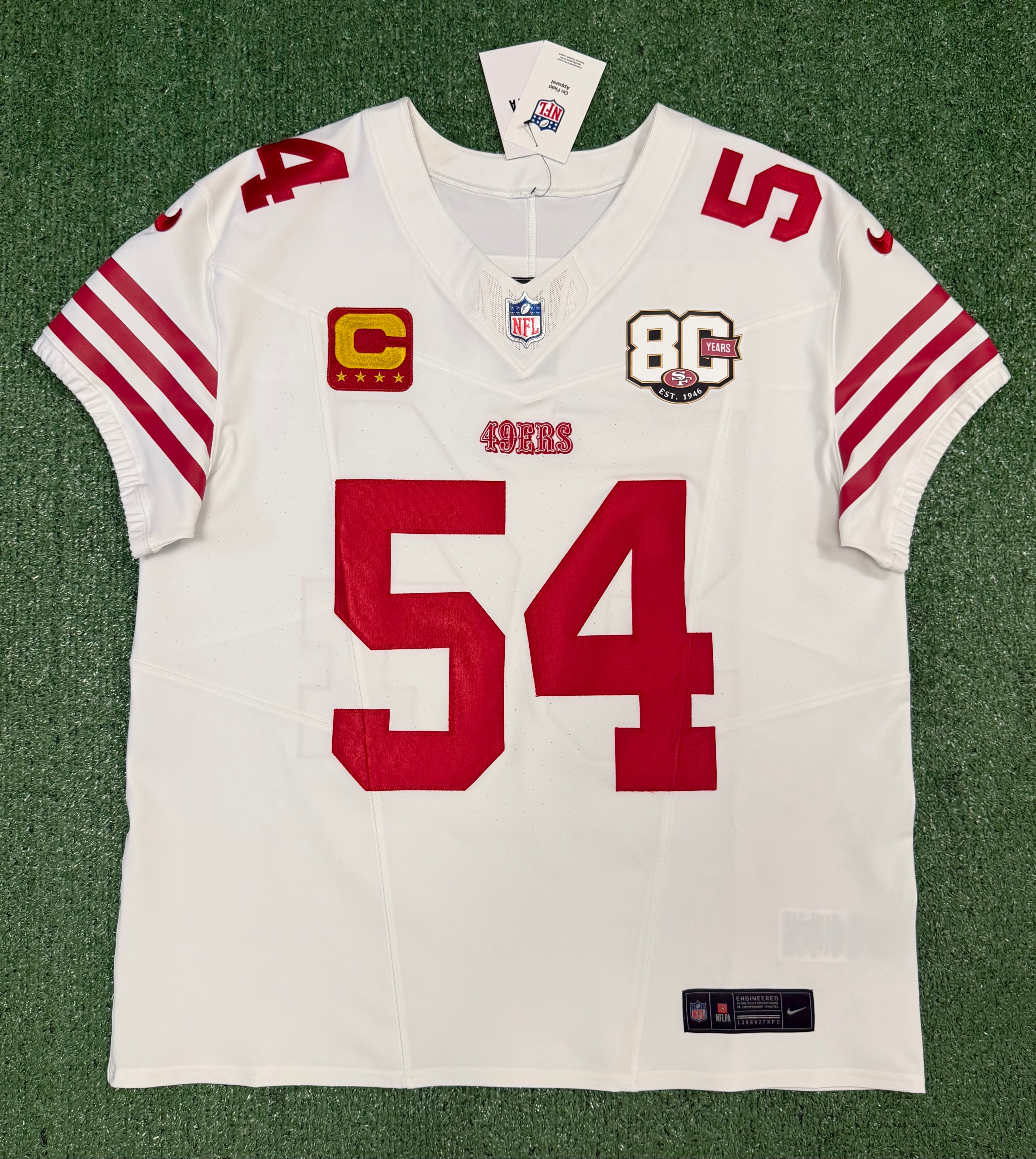 Fred Warner San Francisco 49ers Jersey #54 Nike Vapor FUSE Elite White Size 48 (XL) NFL