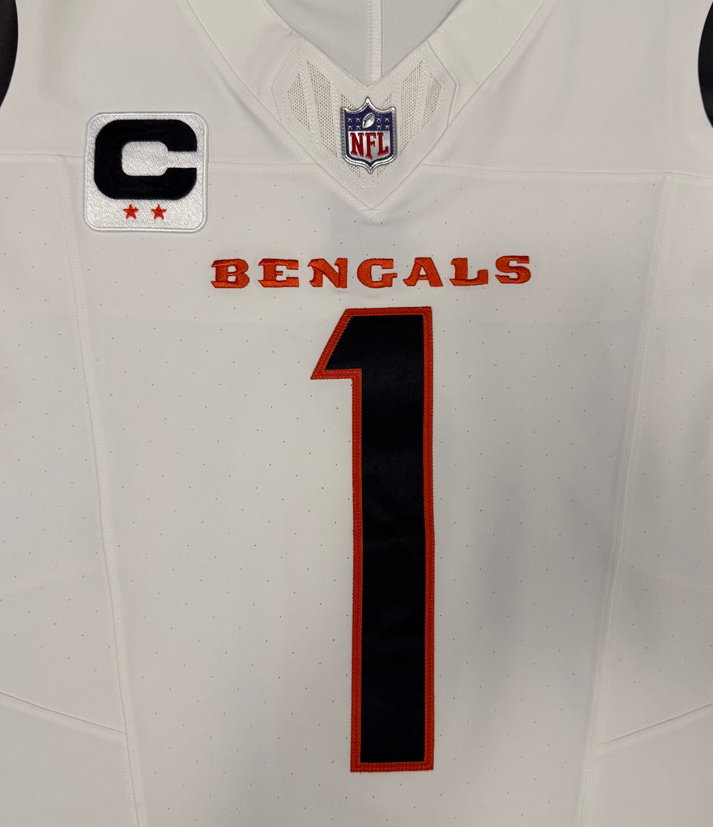 Ja'Marr Chase Cincinnati Bengals Jersey #1 Nike Vapor Fuse Elite White Size 44 (Large) NFL