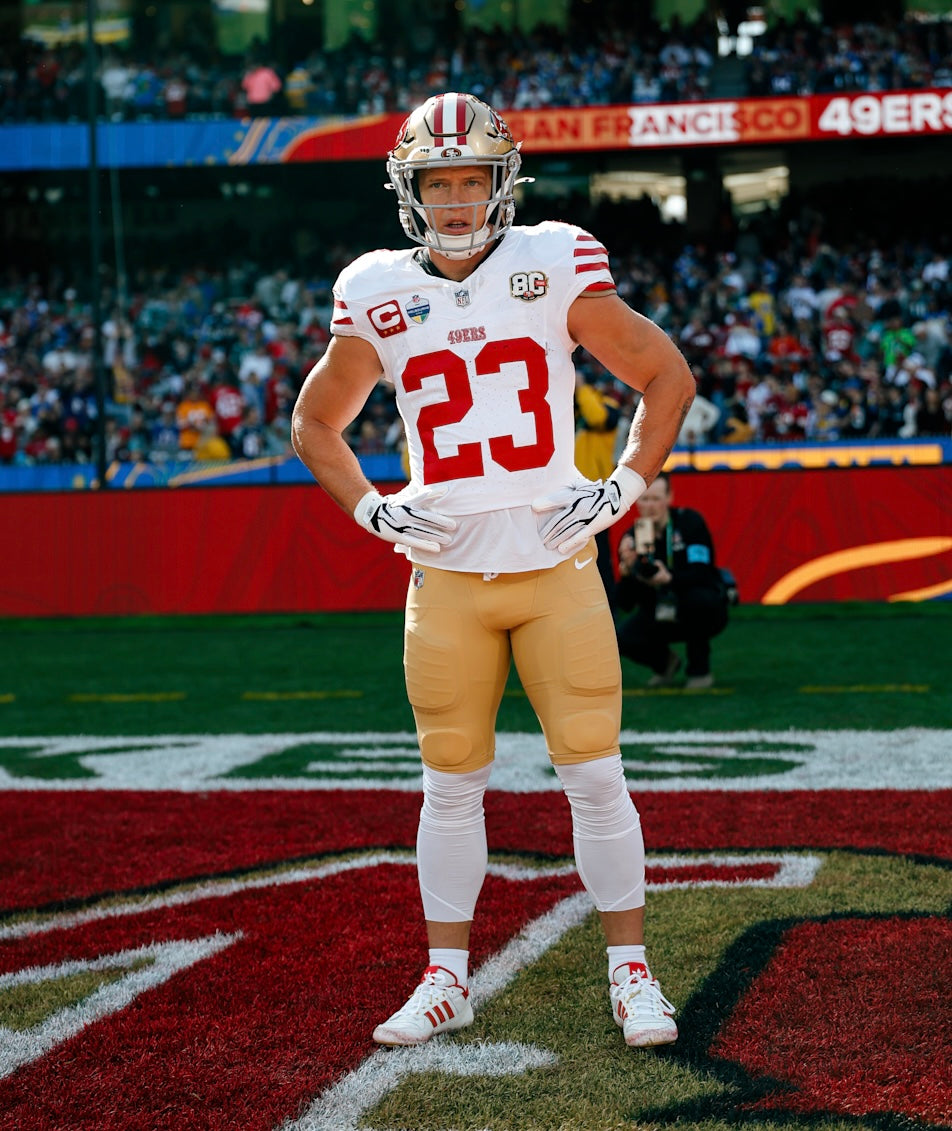 Christian McCaffrey San Francisco 49ers Jersey #23 Nike Vapor FUSE Elite White Size 44 (Large) NFL