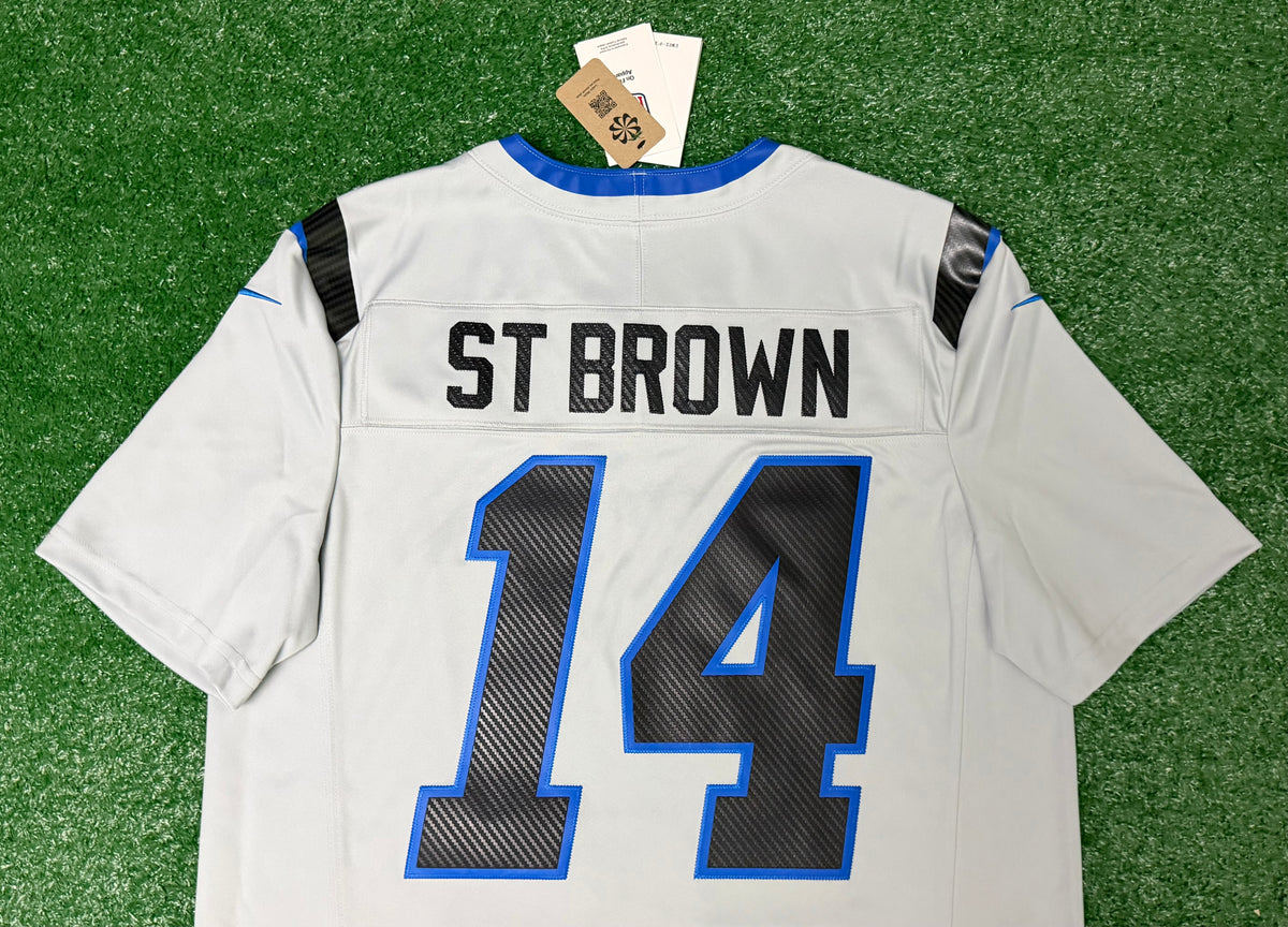Amon Ra St Brown Detroit Lions Jersey #14 Nike Vapor FUSE Rivalry Gray Size (Large) NFL
