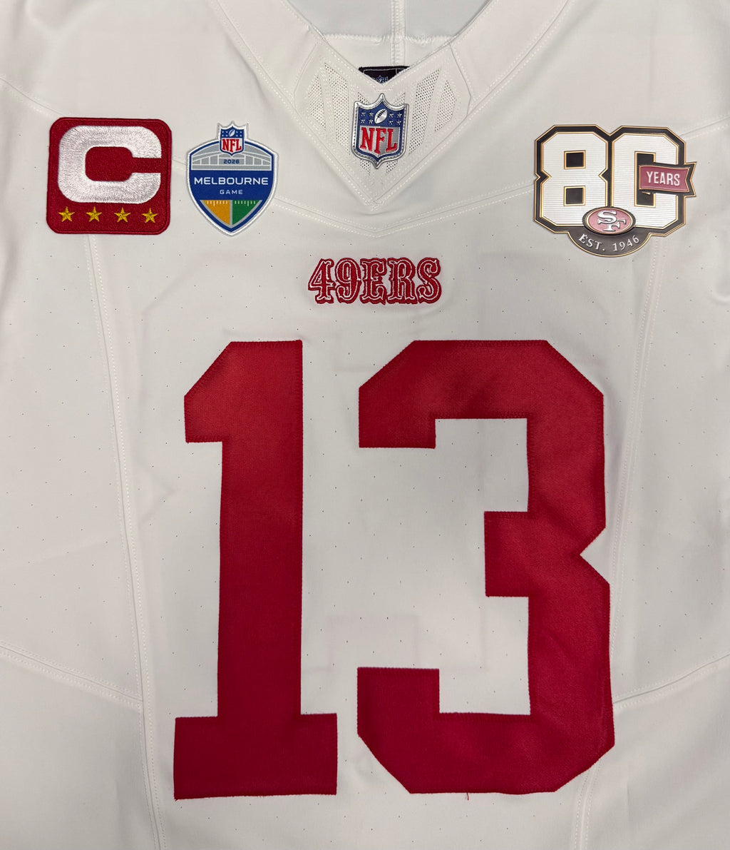 Brock Purdy San Francisco 49ers Jersey #13 Nike Vapor FUSE Elite White Size 44 (Large) NFL