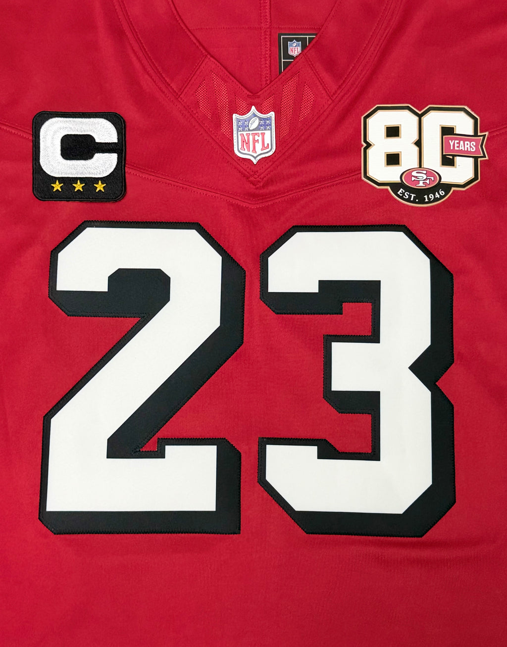 Christian McCaffrey San Francisco 49ers Jersey #23 Nike Vapor Fuse Limited Stitched Red Size (Large) NFL