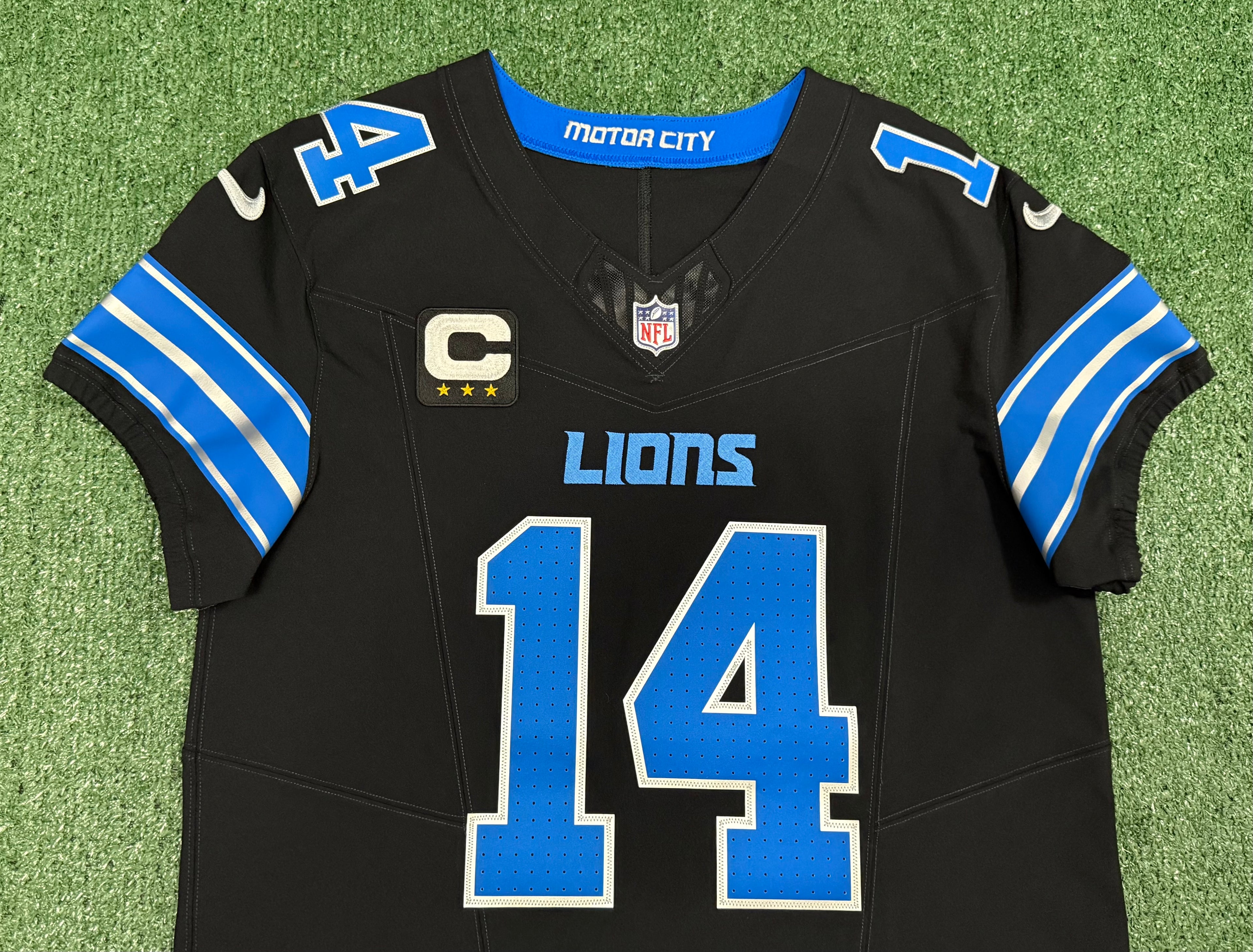 Amon Ra St Brown Detroit Lions Jersey #14 Nike Vapor FUSE Elite Black Size 44 (Large) NFL