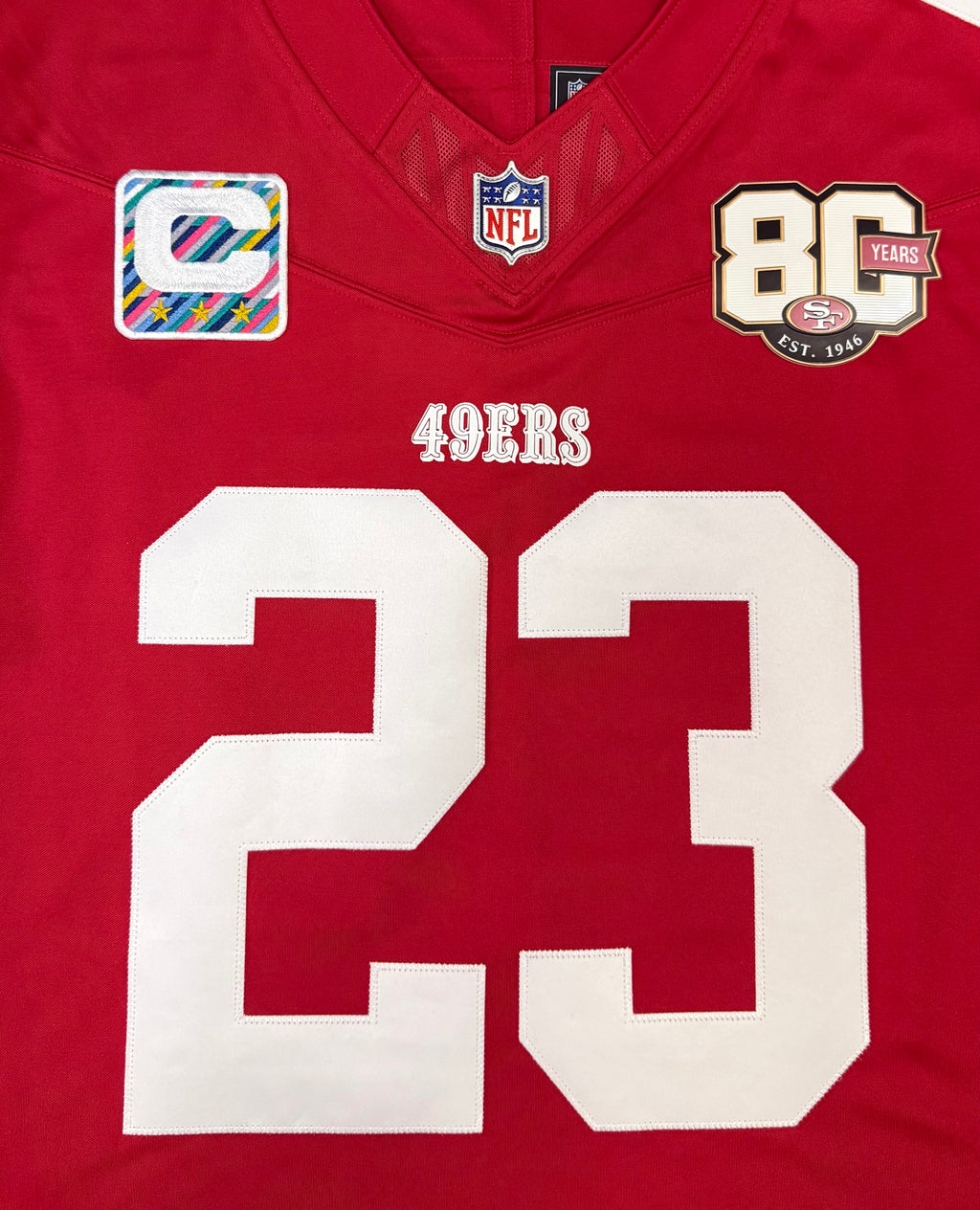 Christian McCaffrey San Francisco 49ers Jersey #23 Nike Vapor Fuse Limited Stitched Red Size (L) NFL