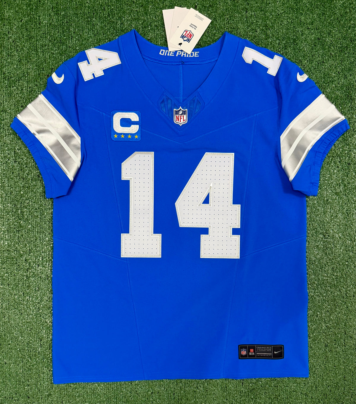 Amon Ra St Brown Detroit Lions Jersey #14 Nike Vapor FUSE Elite Blue Size 44 (Large) NFL