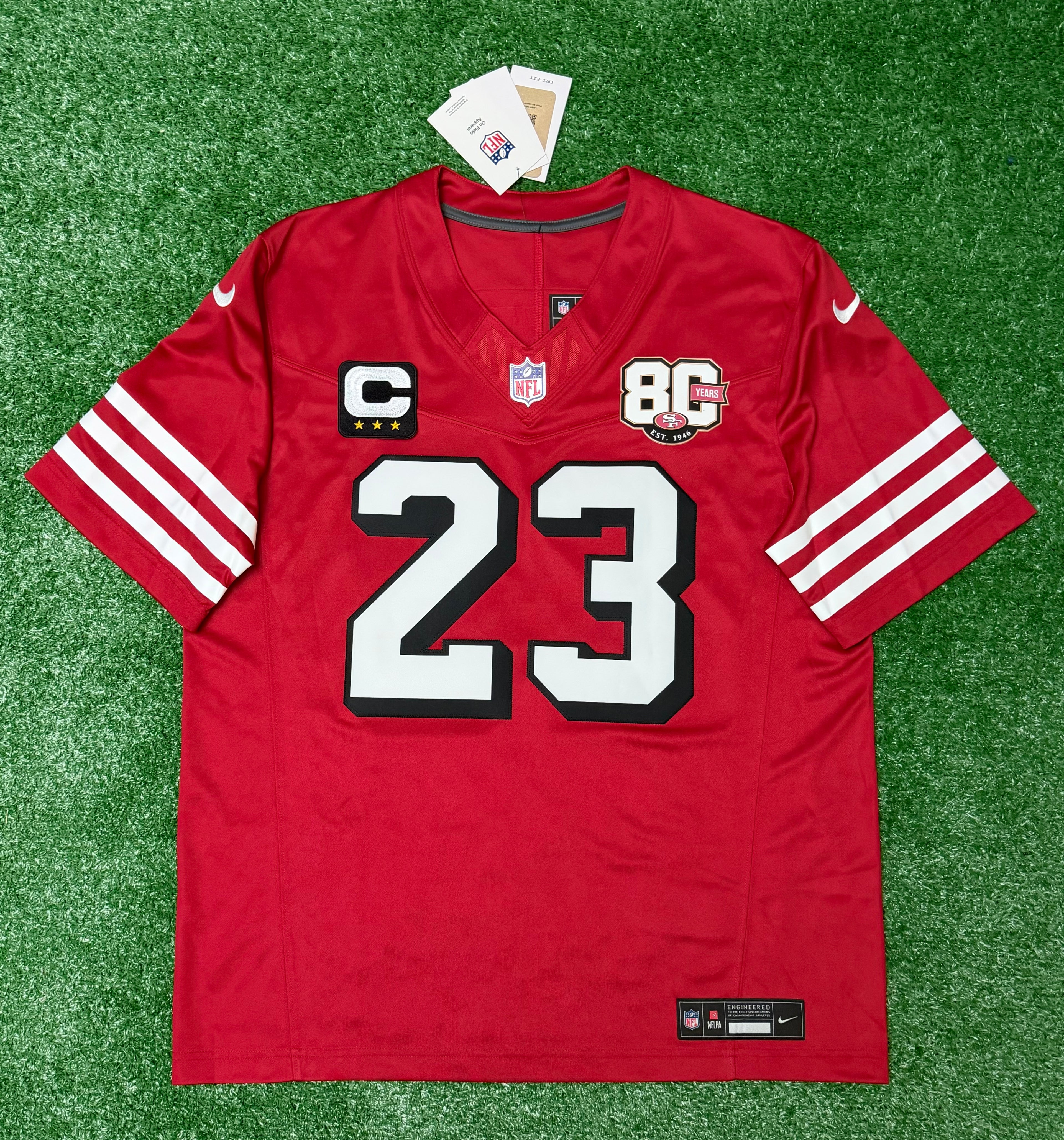 Christian McCaffrey San Francisco 49ers Jersey #23 Nike Vapor Fuse Limited Stitched Red Size (Large) NFL