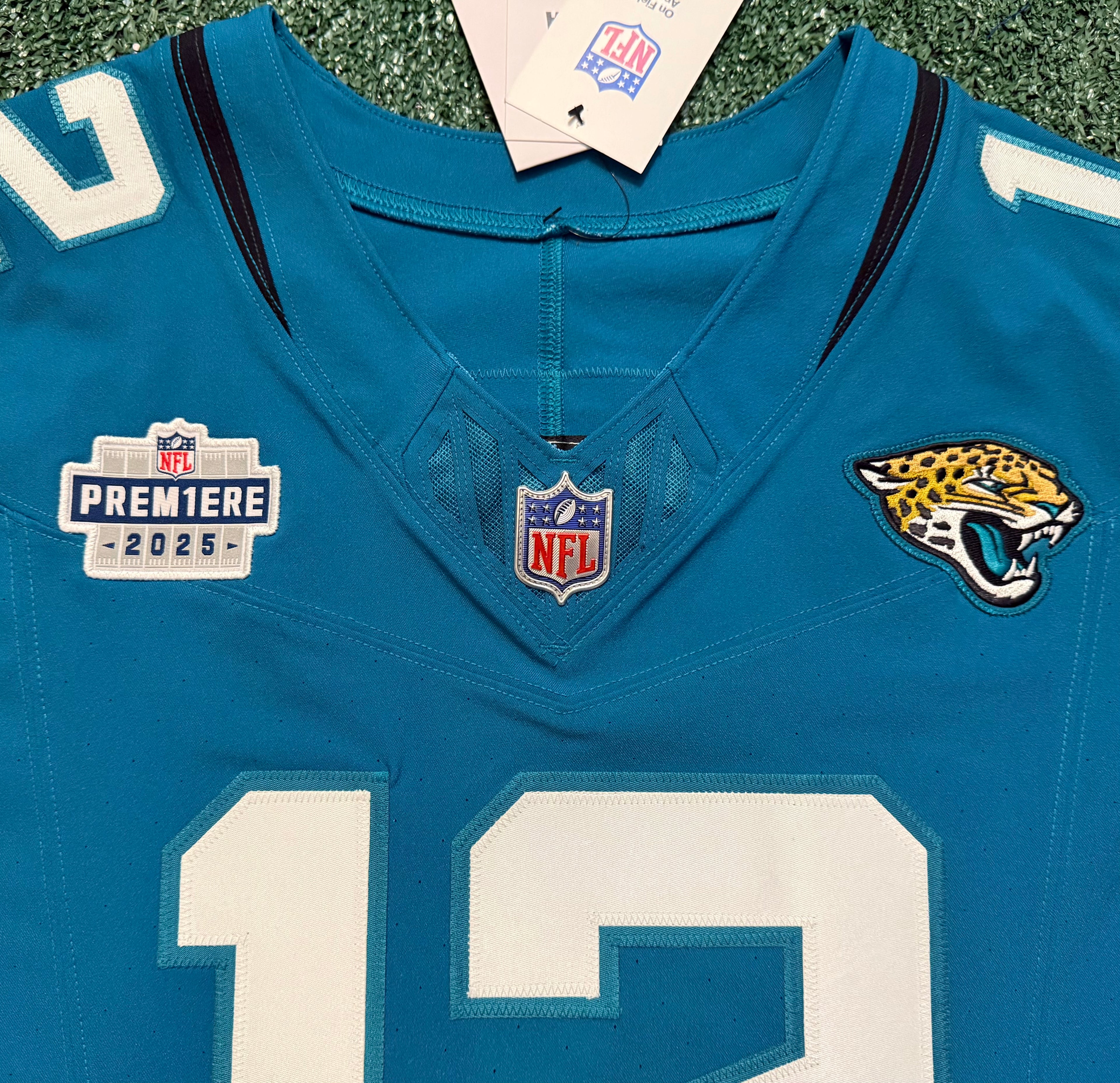 Travis Hunter Jacksonville Jaguars Jersey #12 Nike Vapor Fuse Elite Teal Size 40 (M) NFL