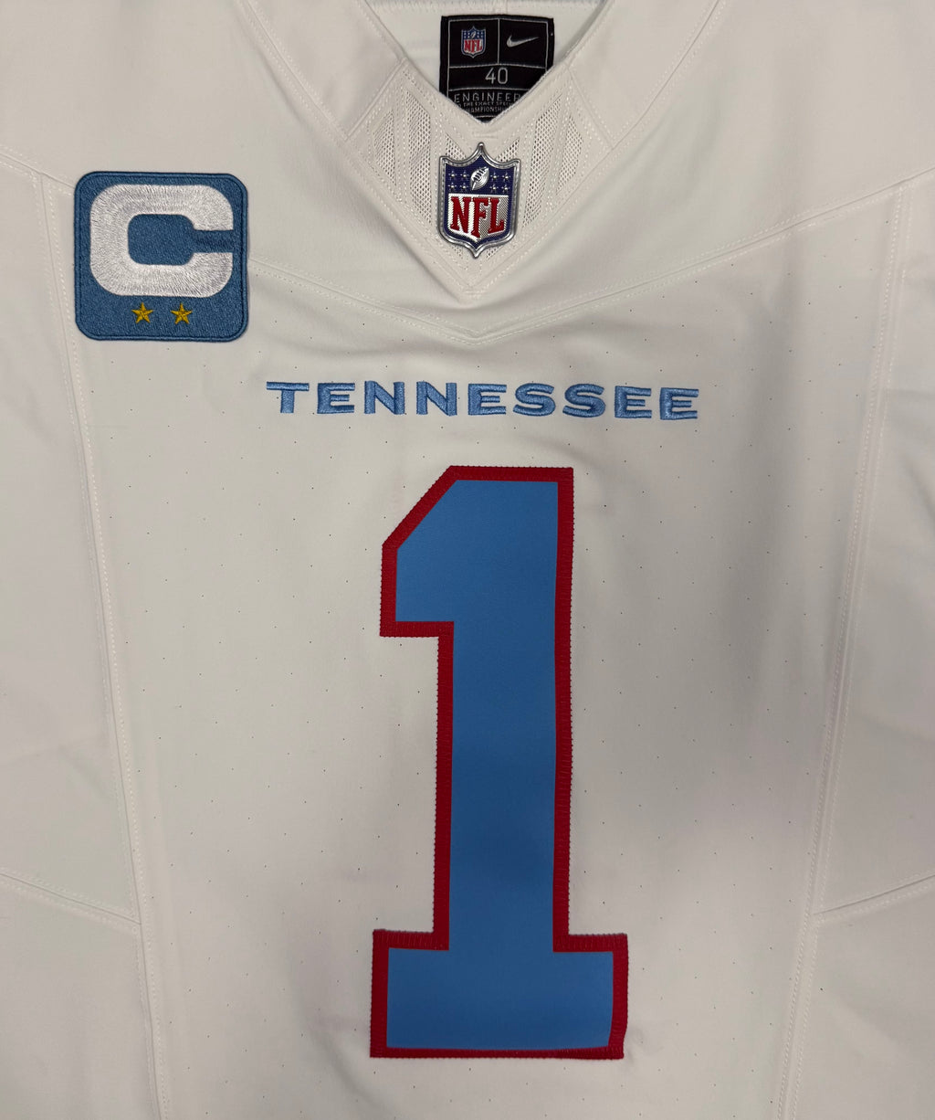 Cam Ward Tennessee Titans Jersey #1 Nike Vapor Fuse Elite White Size 40 (M) NFL