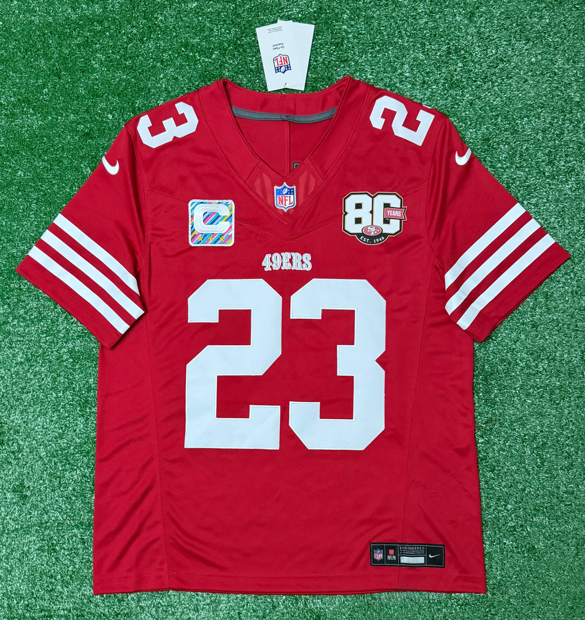 Christian McCaffrey San Francisco 49ers Jersey #23 Nike Vapor Fuse Limited Stitched Red Size (Medium) NFL