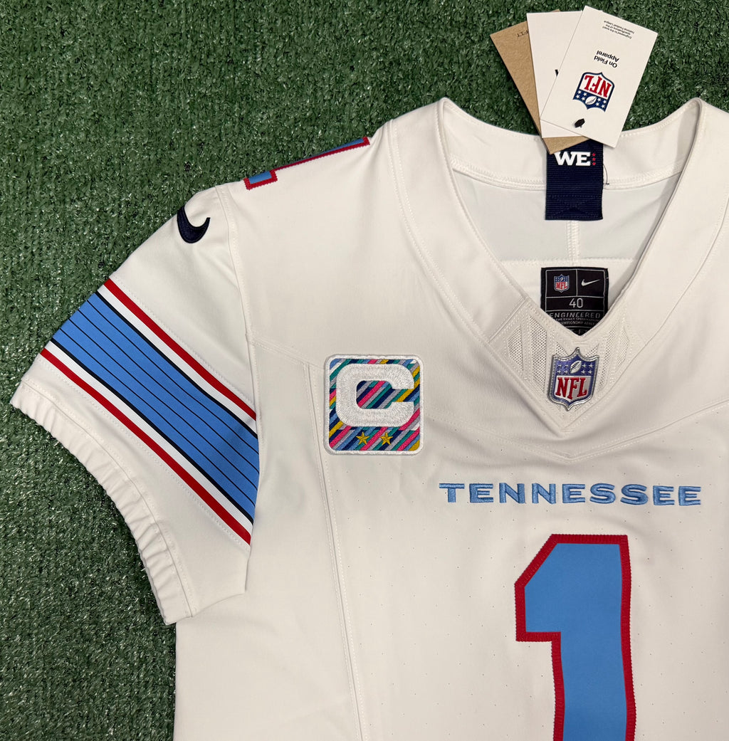 Cam Ward Tennessee Titans Jersey #1 Nike Vapor Fuse Elite White Size 40 (M) NFL