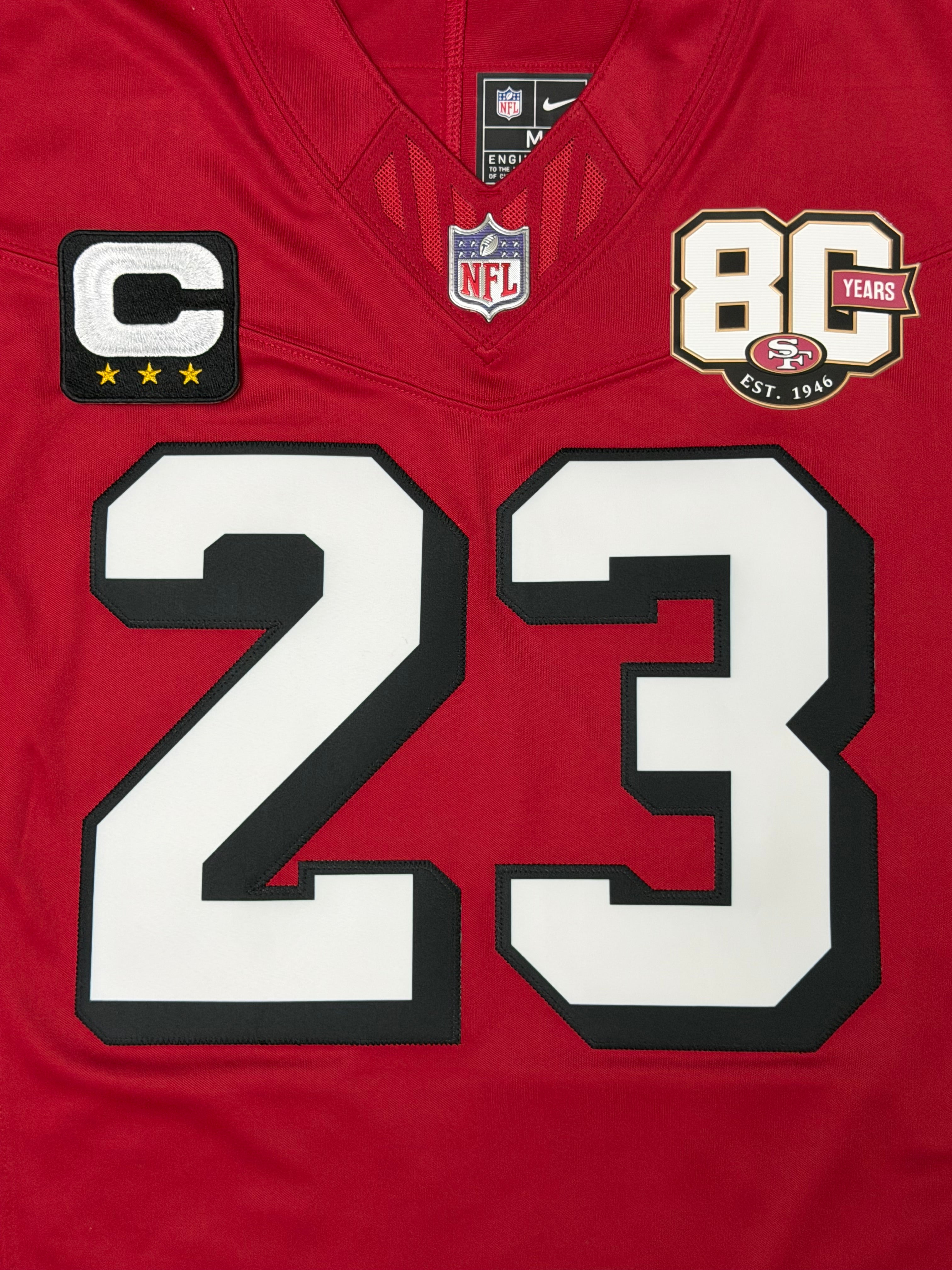 Christian McCaffrey San Francisco 49ers Jersey #23 Nike Vapor Fuse Limited Stitched Red Size (Medium) NFL
