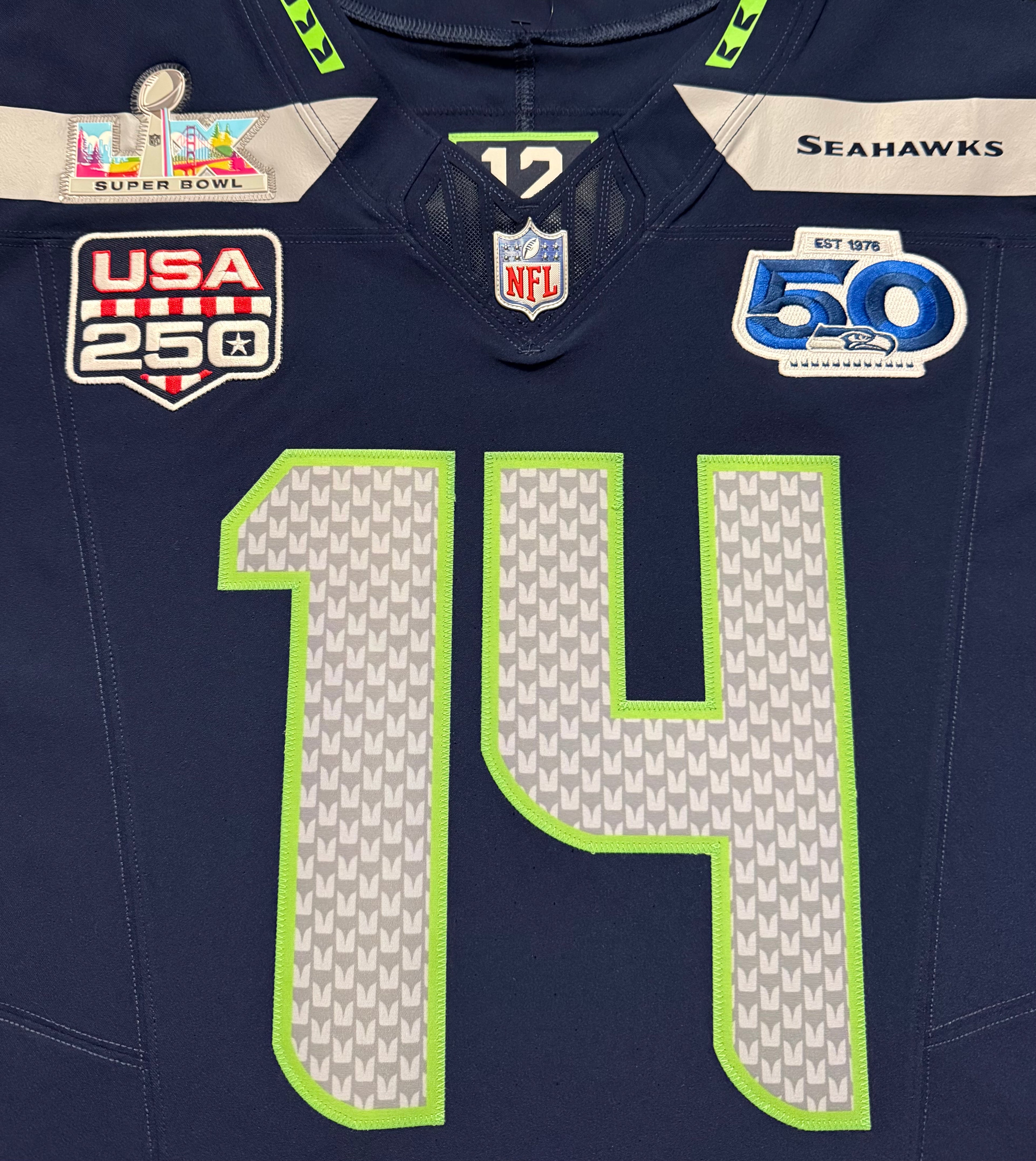 Sam Darnold Seattle Seahawks Jersey #14 Nike Vapor FUSE Elite Navy Size 44 (Large) NFL