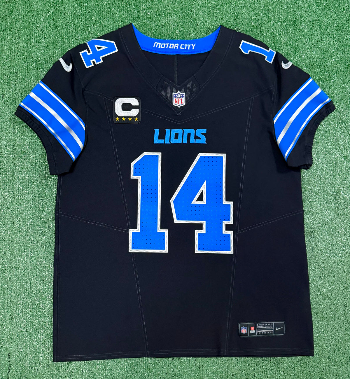 Amon Ra St Brown Detroit Lions Jersey #14 Nike Vapor FUSE Elite Black Size 44 (Large) NFL