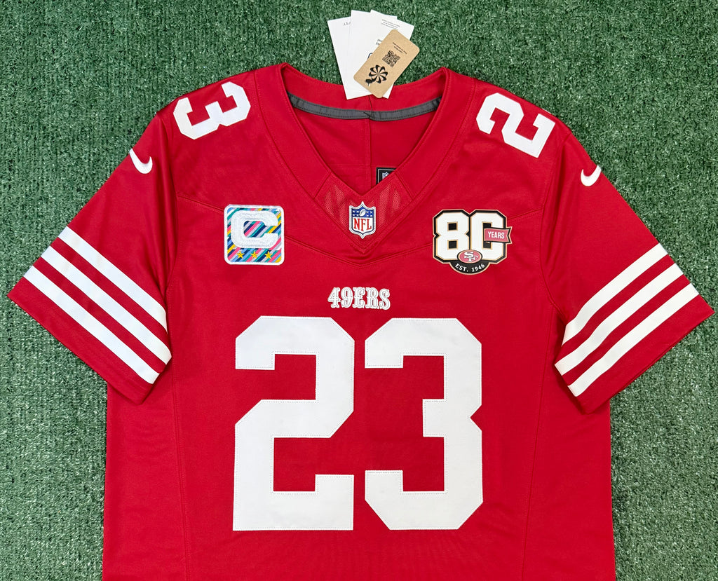 Christian McCaffrey San Francisco 49ers Jersey #23 Nike Vapor Fuse Limited Stitched Red Size (L) NFL