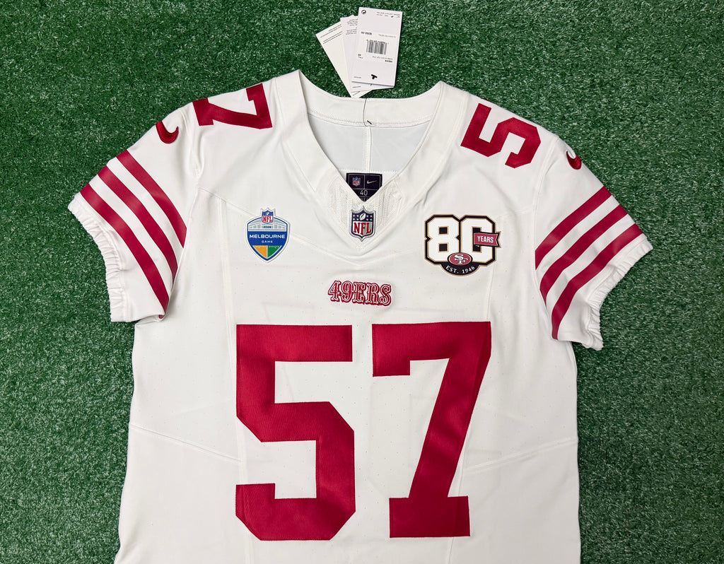 Dre Greenlaw San Francisco 49ers Jersey #57 Nike Vapor FUSE Elite White Size 40 (Medium) NFL