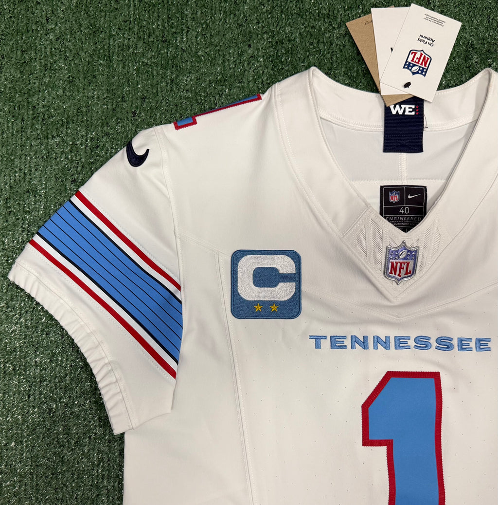 Cam Ward Tennessee Titans Jersey #1 Nike Vapor Fuse Elite White Size 40 (M) NFL