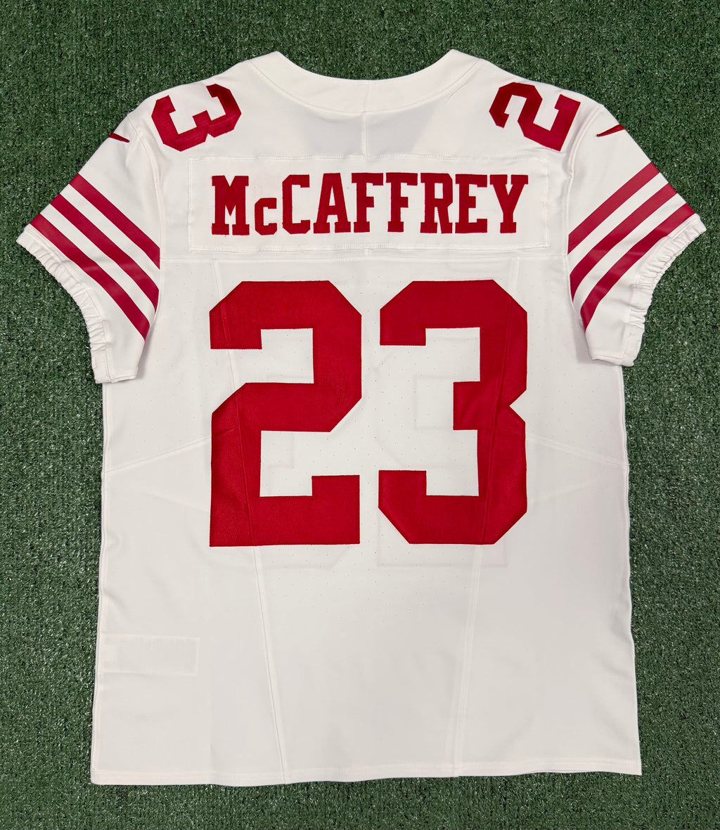 Christian McCaffrey San Francisco 49ers Jersey #23 Nike Vapor FUSE Elite White Size 44 (Large) NFL