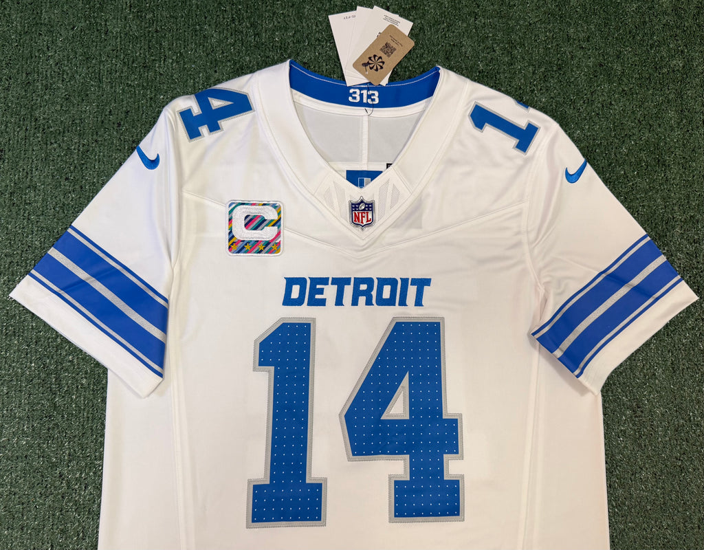 Amon Ra St Brown Detroit Lions Jersey #14 Nike Vapor Fuse Stitched Limited White Size (Large) NFL