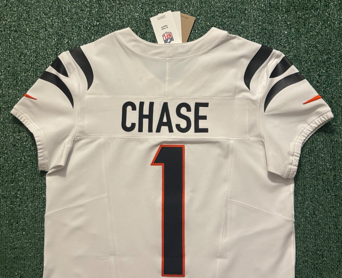 Ja'Marr Chase Cincinnati Bengals Jersey #1 Nike Vapor Fuse Elite White Size 44 (Large) NFL