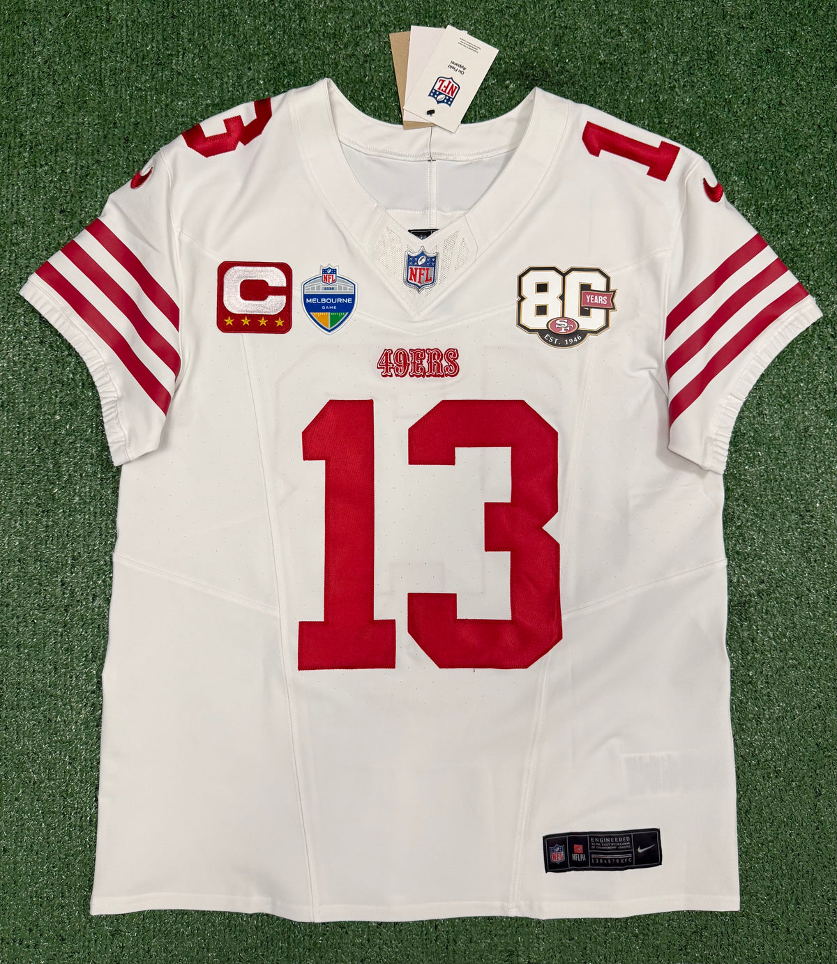 Brock Purdy San Francisco 49ers Jersey #13 Nike Vapor FUSE Elite White Size 44 (Large) NFL