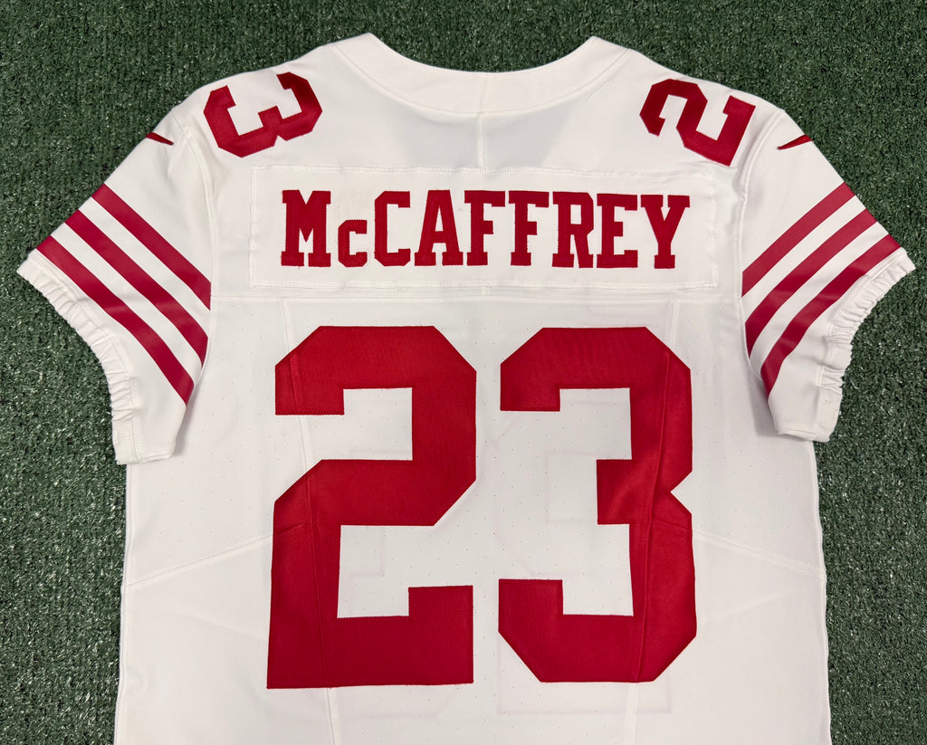 Christian McCaffrey San Francisco 49ers Jersey #23 Nike Vapor FUSE Elite White Size 44 (Large) NFL