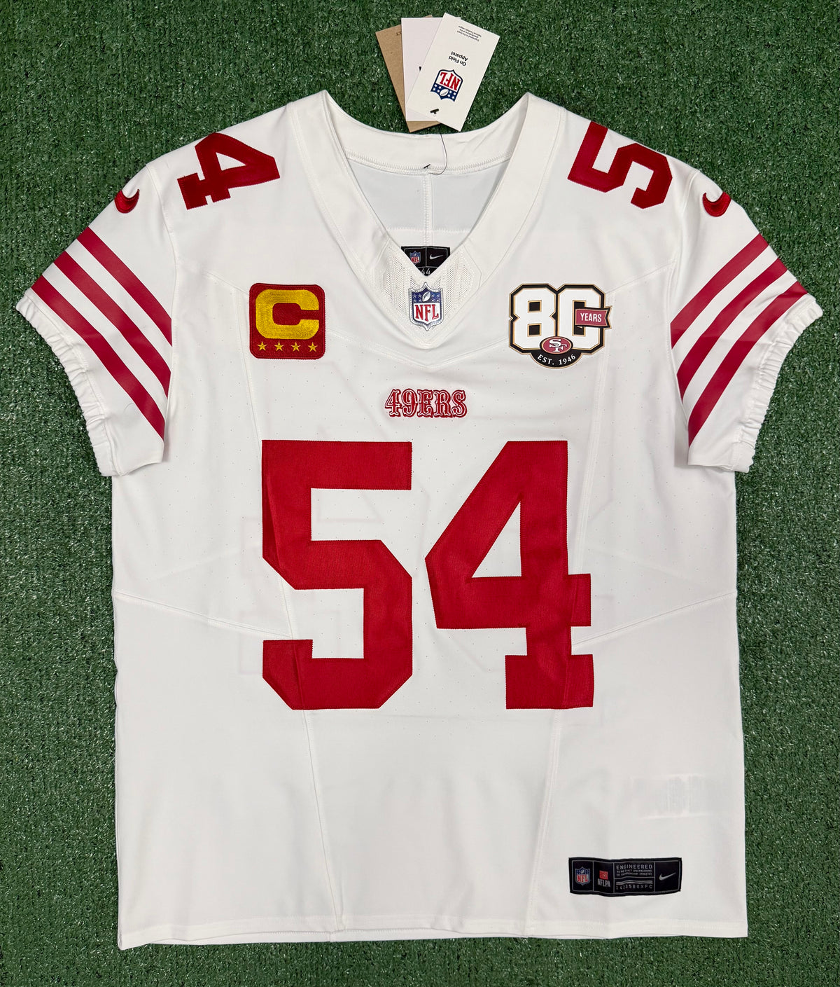 Fred Warner San Francisco 49ers Jersey #54 Nike Vapor FUSE Elite White Size 44 (Large) NFL