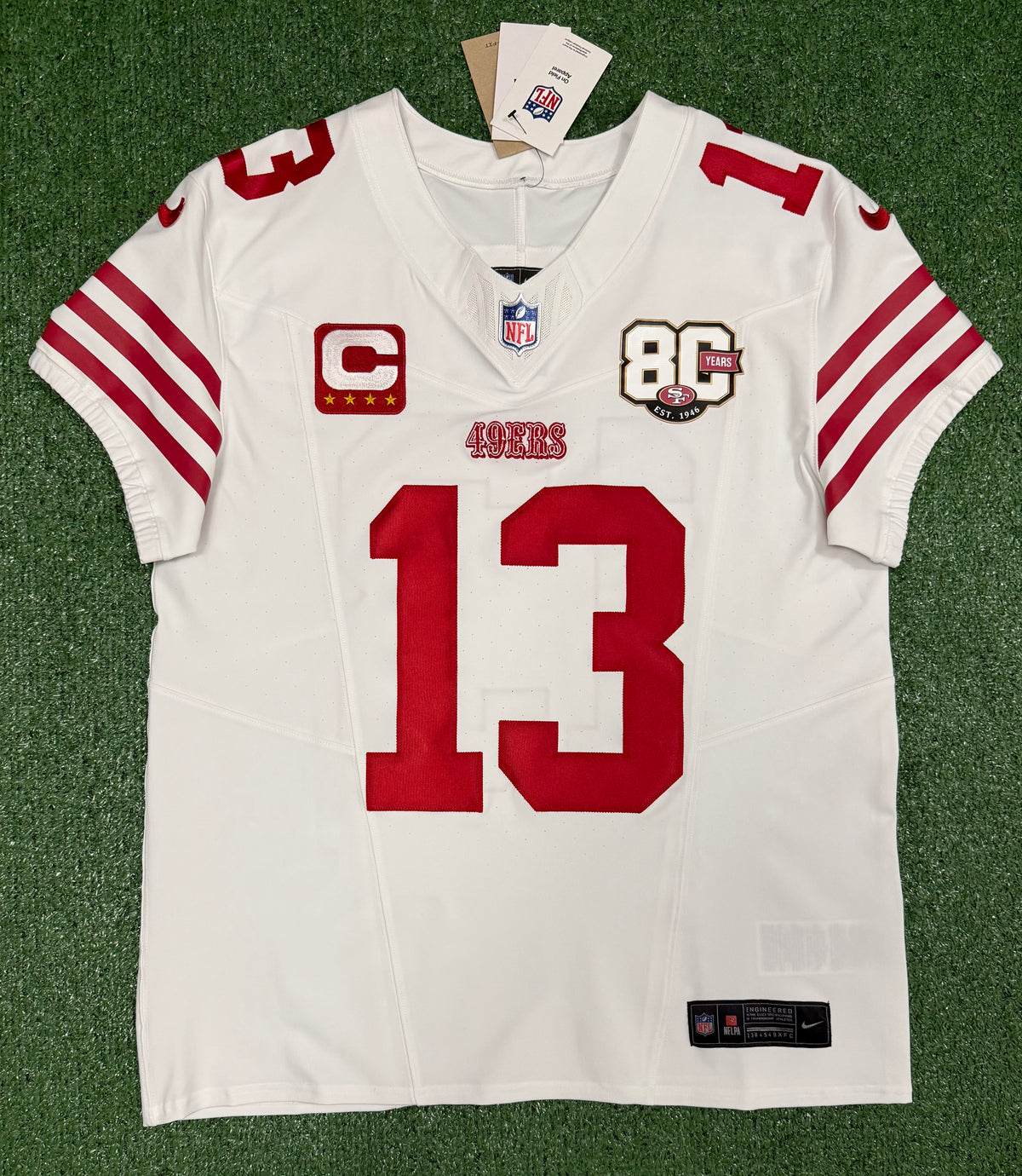 Brock Purdy San Francisco 49ers Jersey #13 Nike Vapor FUSE Elite White Size 44 (Large) NFL