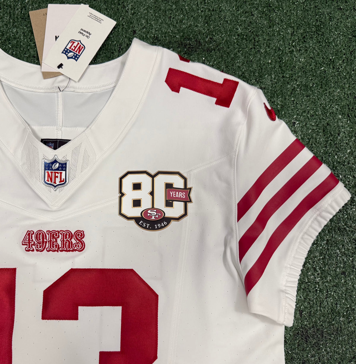Brock Purdy San Francisco 49ers Jersey #13 Nike Vapor FUSE Elite White Size 44 (Large) NFL