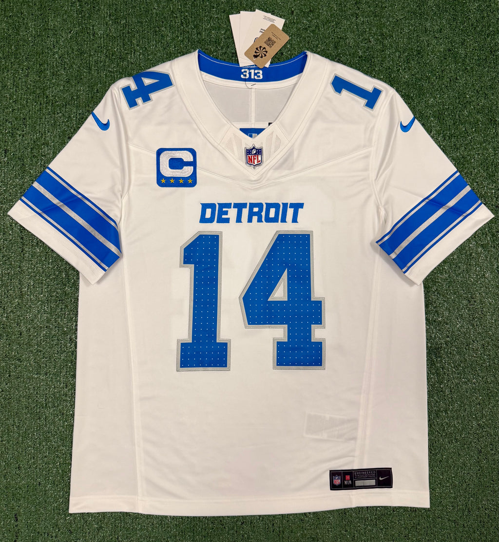 Amon Ra St Brown Detroit Lions Jersey #14 Nike Vapor Fuse Stitched Limited White Size (Large) NFL