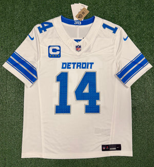 Amon Ra St Brown Detroit Lions Jersey #14 Nike Vapor Fuse Stitched Limited White Size (Large) NFL