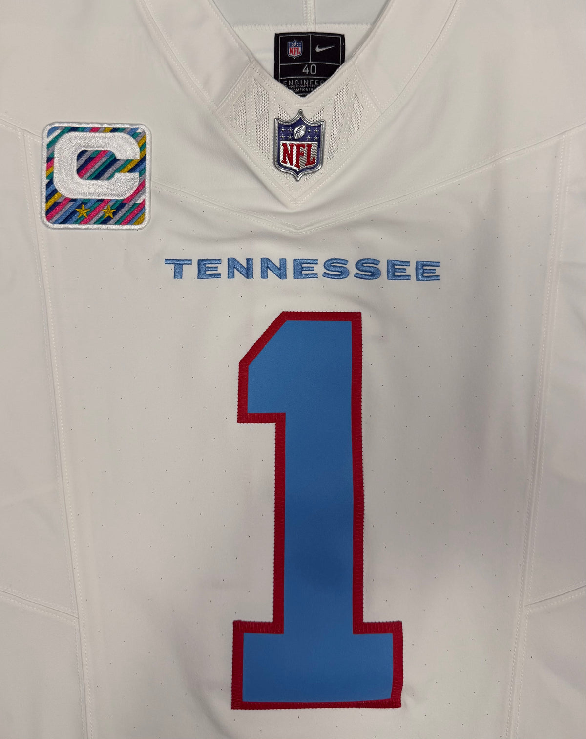 Cam Ward Tennessee Titans Jersey #1 Nike Vapor Fuse Elite White Size 40 (M) NFL
